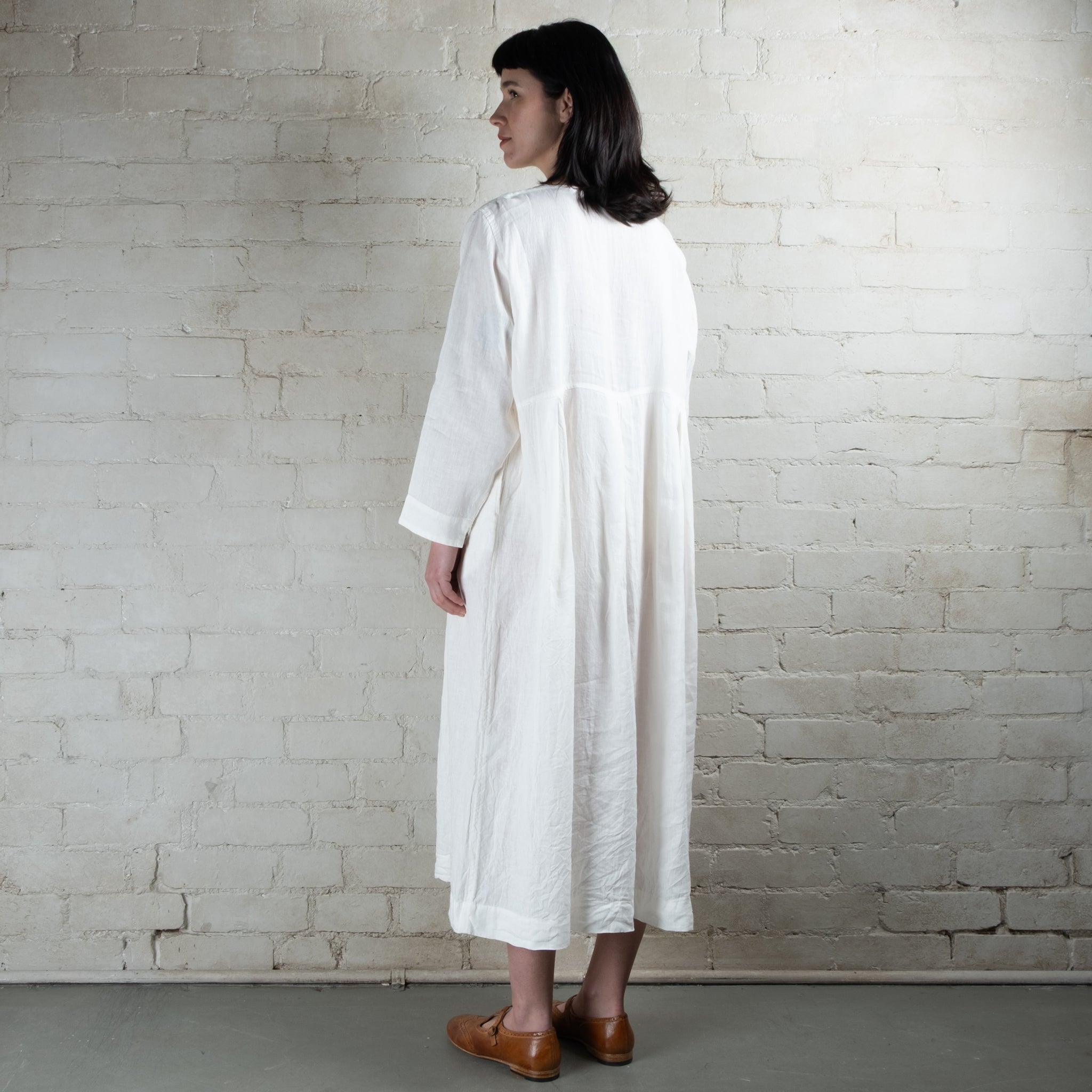 Ichi Antiquités White Linen Tuck Dress
