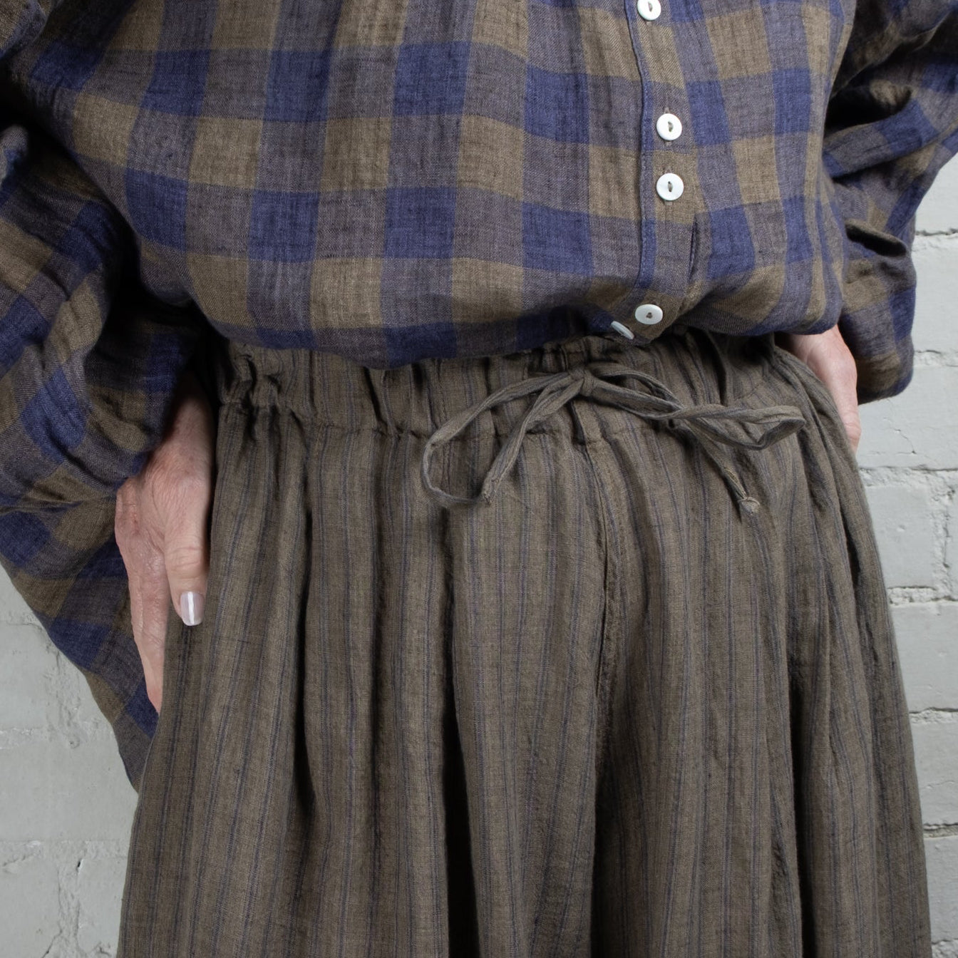 Violetta Siena Wide Leg Ticking Stripe Linen Pant