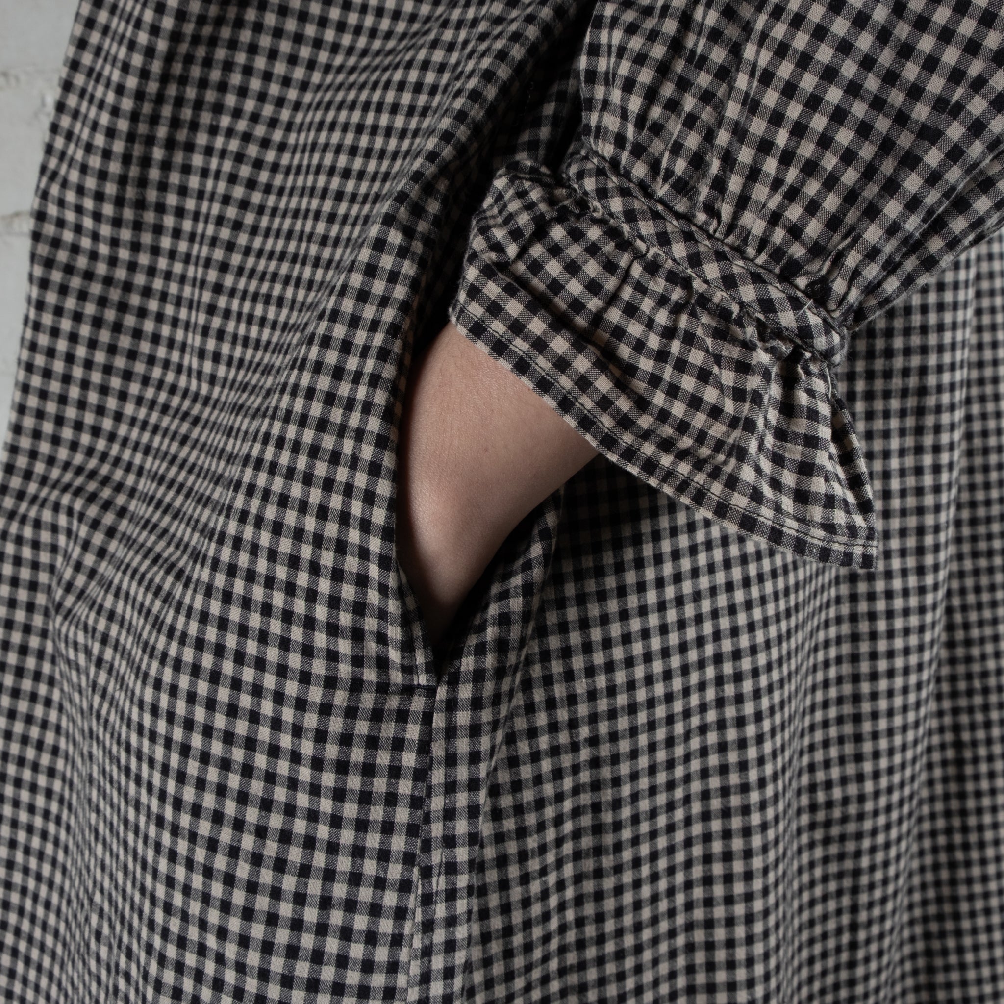 Ichi Antiquités Cotton & Linen Gingham Frilled Collar Dress