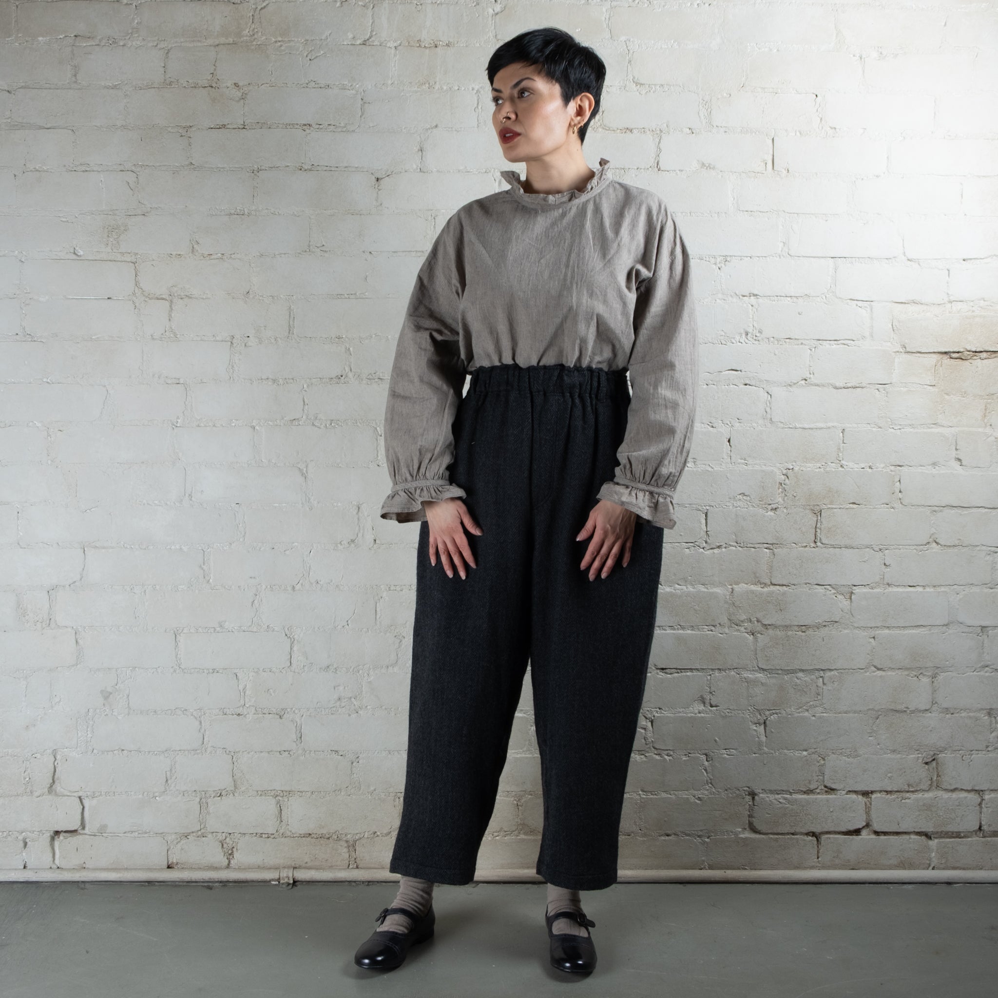 Ichi Antiquités Black Herringbone Wool Pants