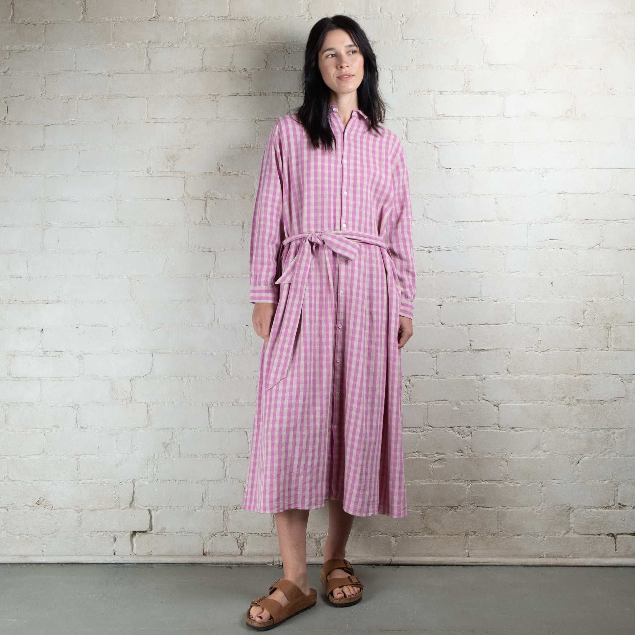 Ichi Antiquités Linen Cotton Gingham Check Dress