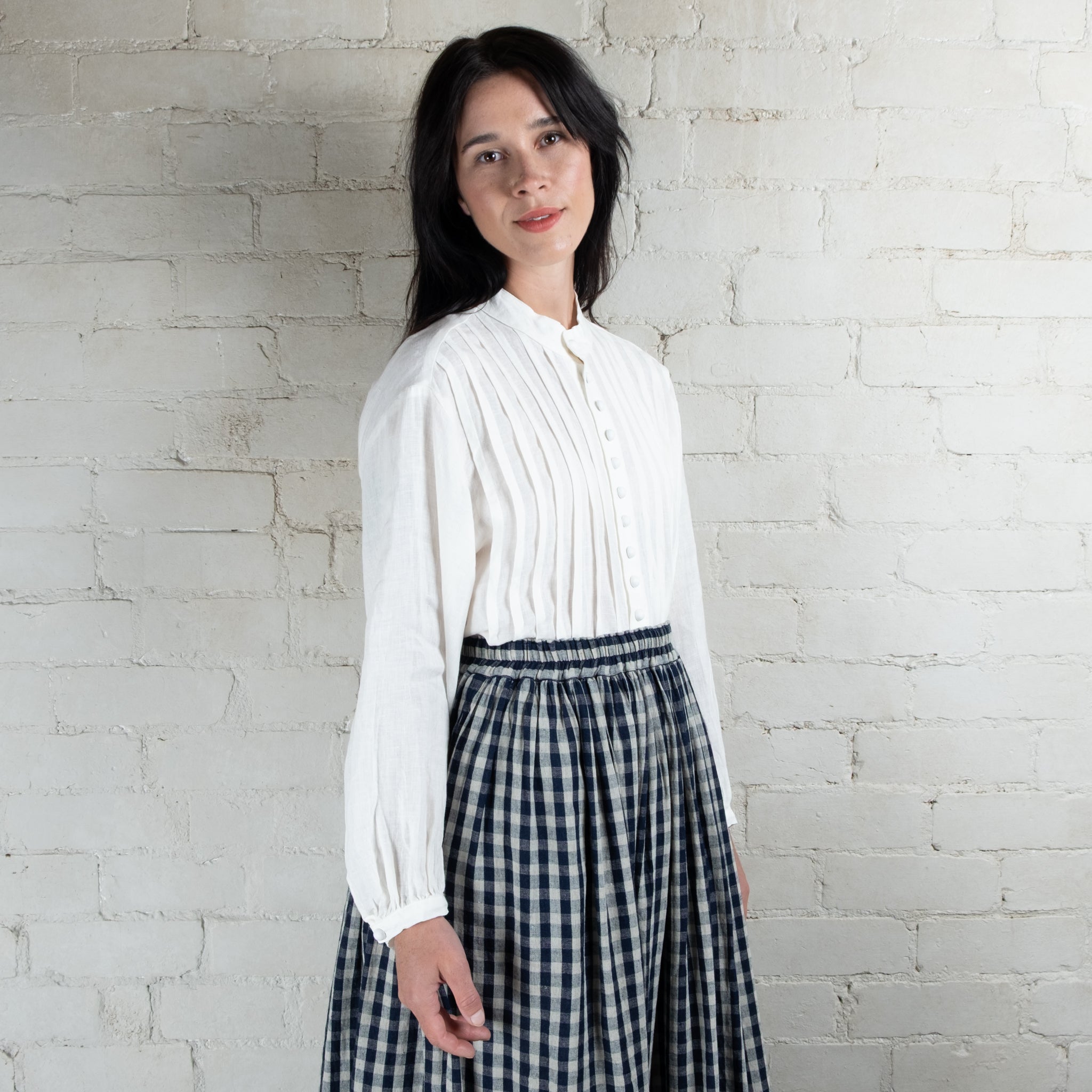 Ichi Antiquités Linen Cotton Gingham Check Skirt