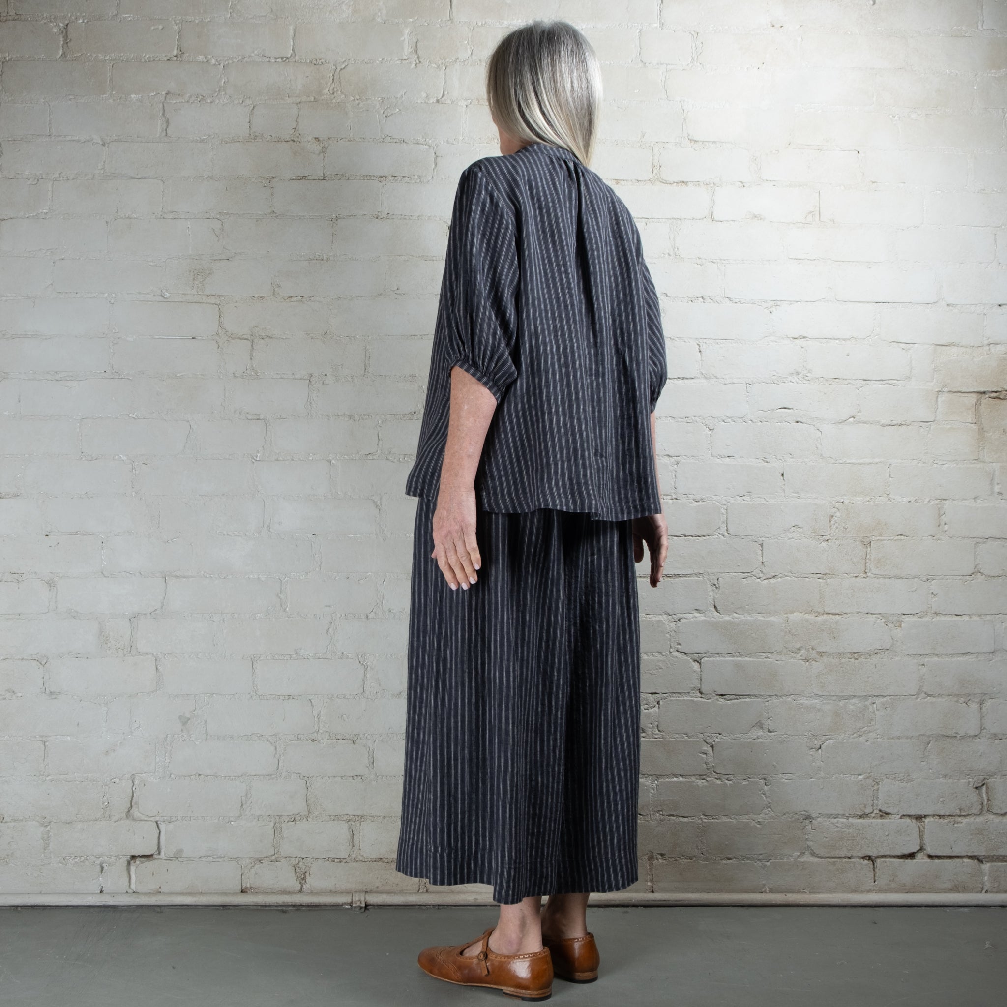Violetta Siena Wide Leg Ticking Stripe Linen Pant