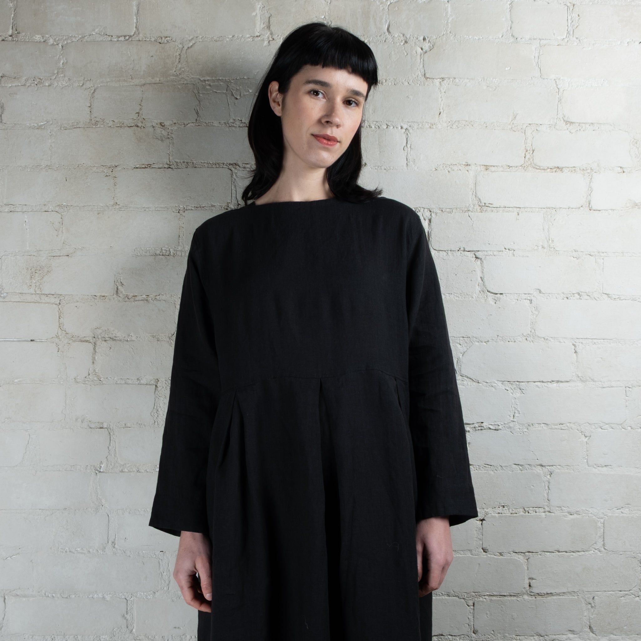 Ichi Antiquités Black Linen Tuck Dress