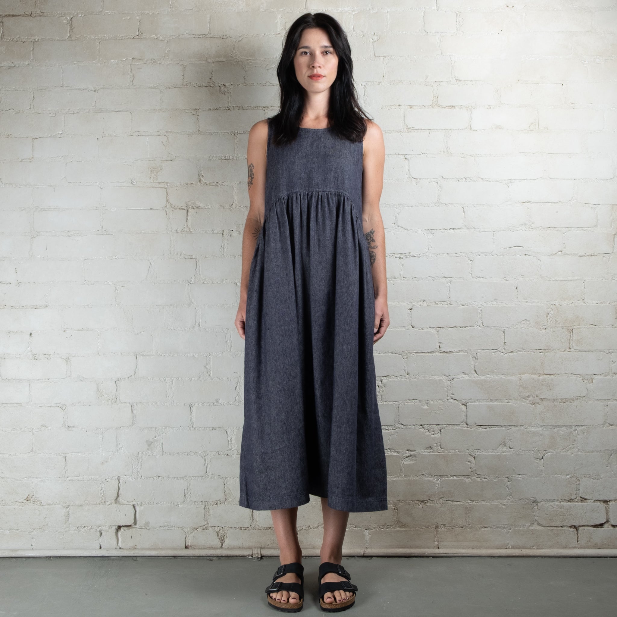 Ichi Antiquités Cotton Linen Denim Dress