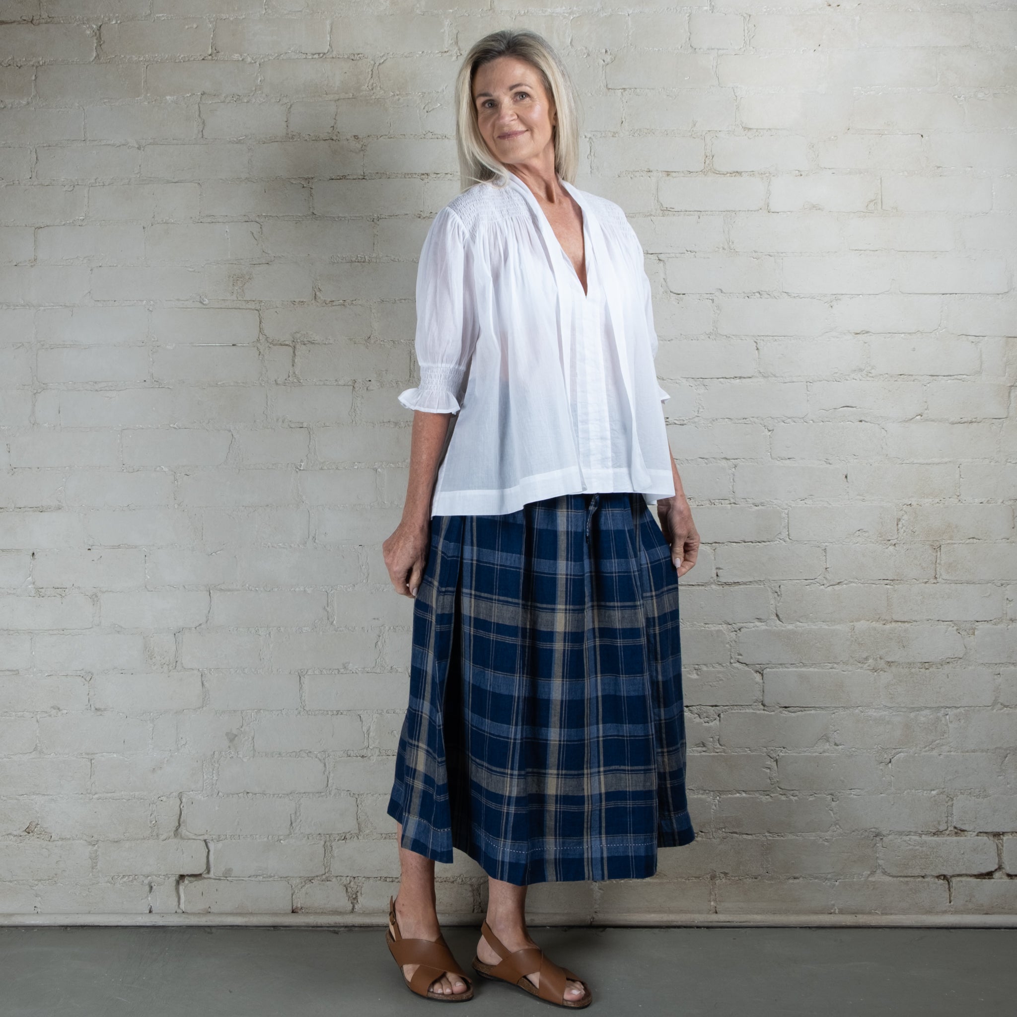 DVE Isha Linen Check Skirt