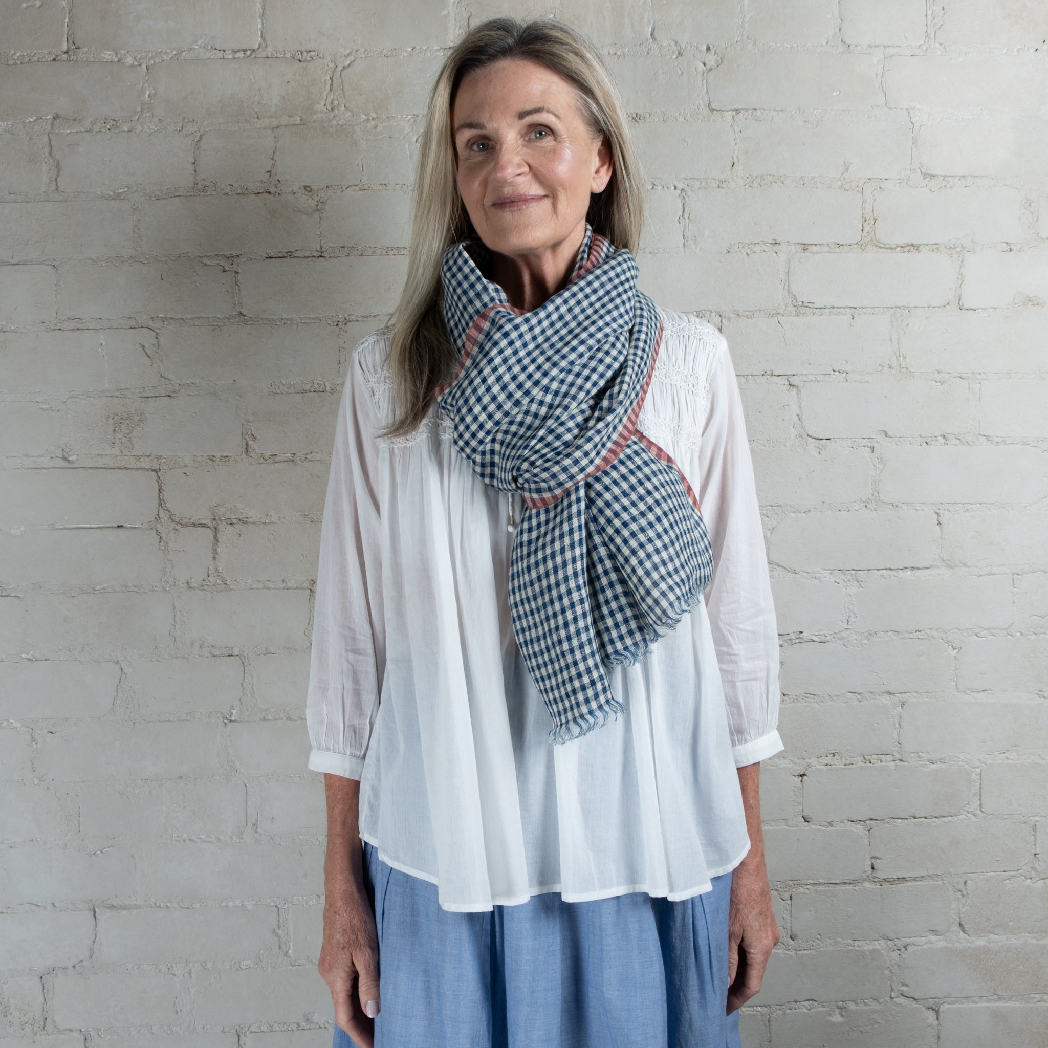 DVE Hand Loomed Linen Check Scarf