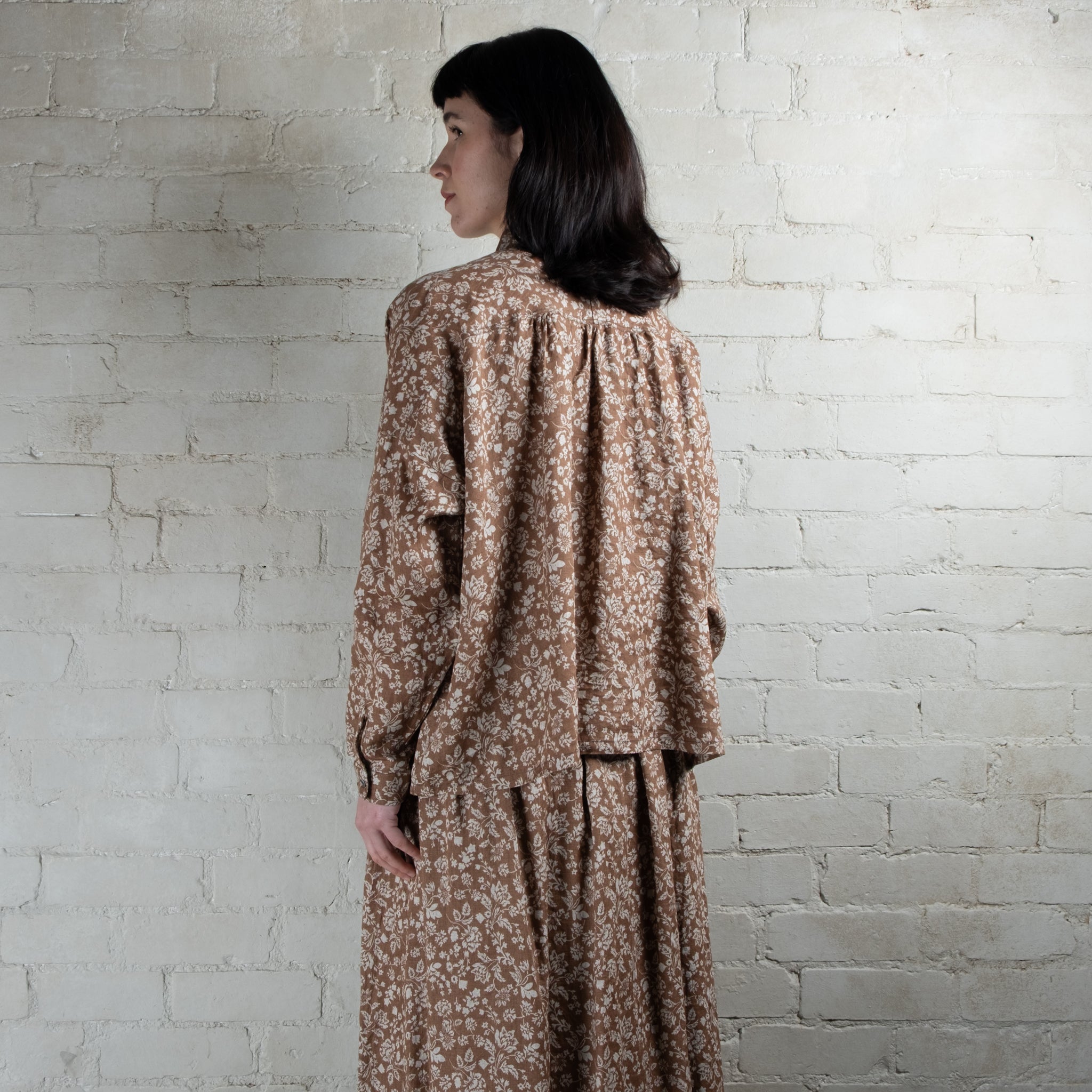 Ichi Antiquités Tan Floral Print Linen Shirt