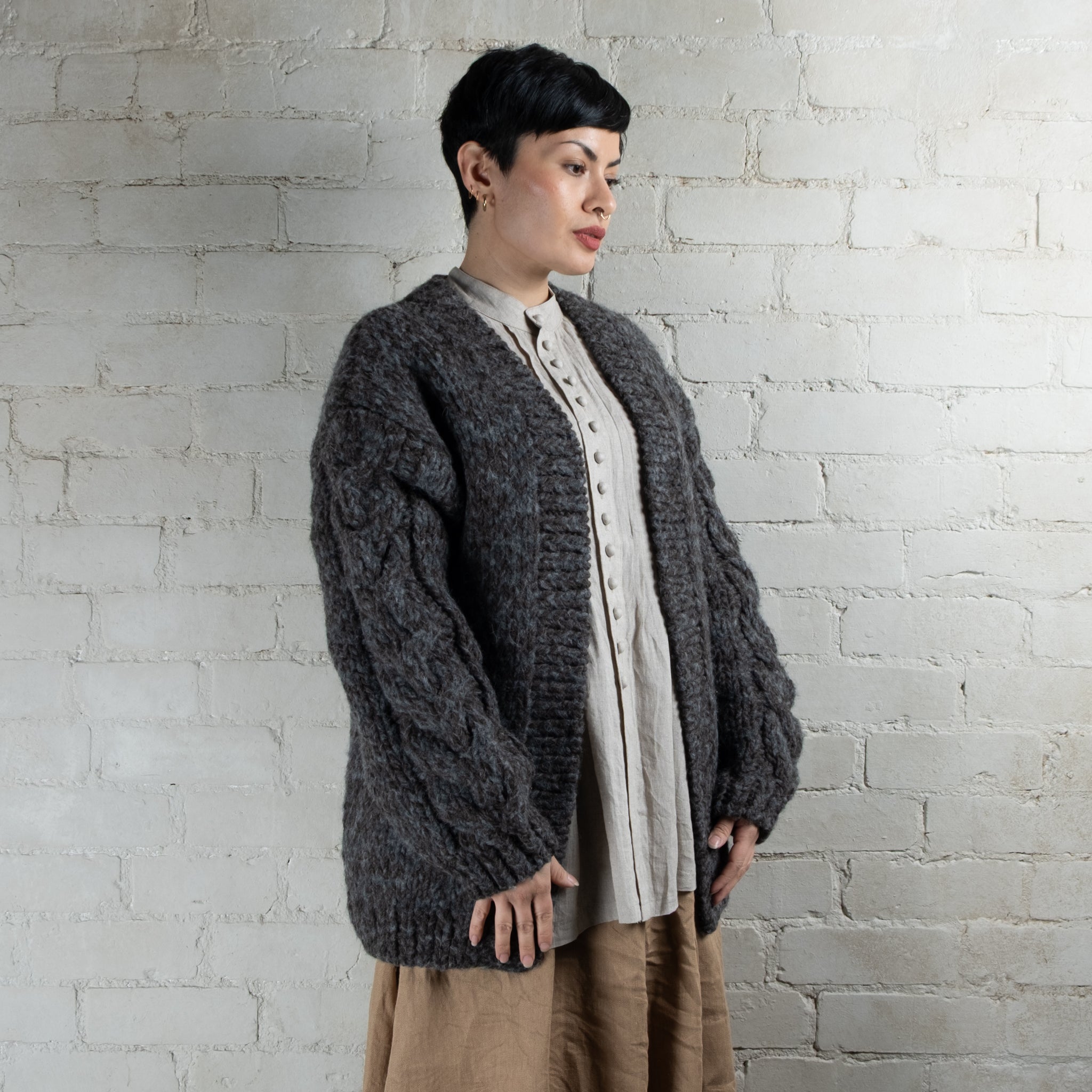 Ichi Antiquités Peruvian Hand Knitted Long Wool & Alpaca Cardigan