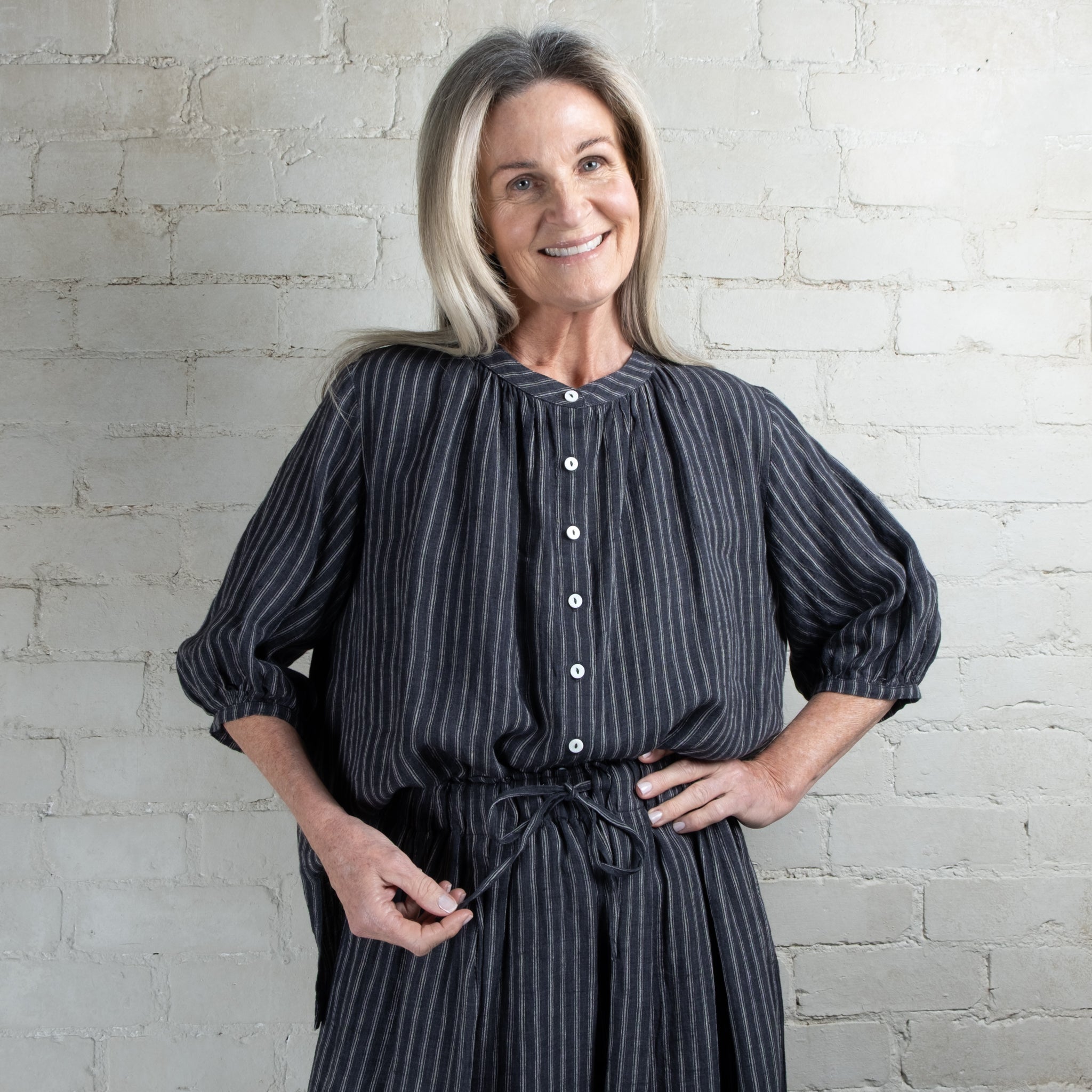 Violetta Penelope Ticking Stripe Linen Blouse