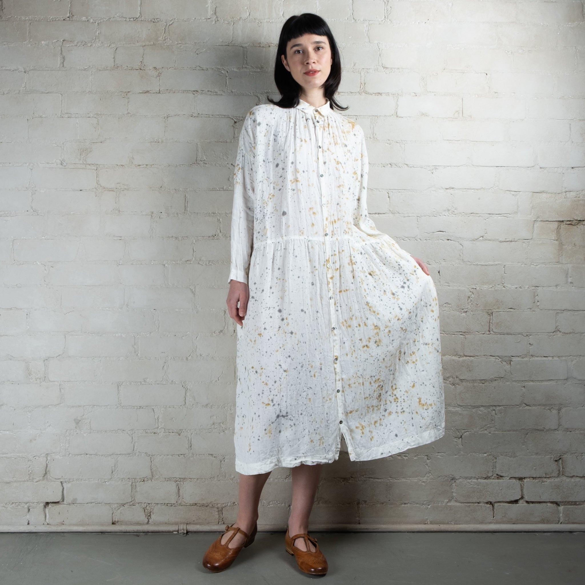 Ichi Antiquités Natural Sumi Pigment Dyed Linen Dress