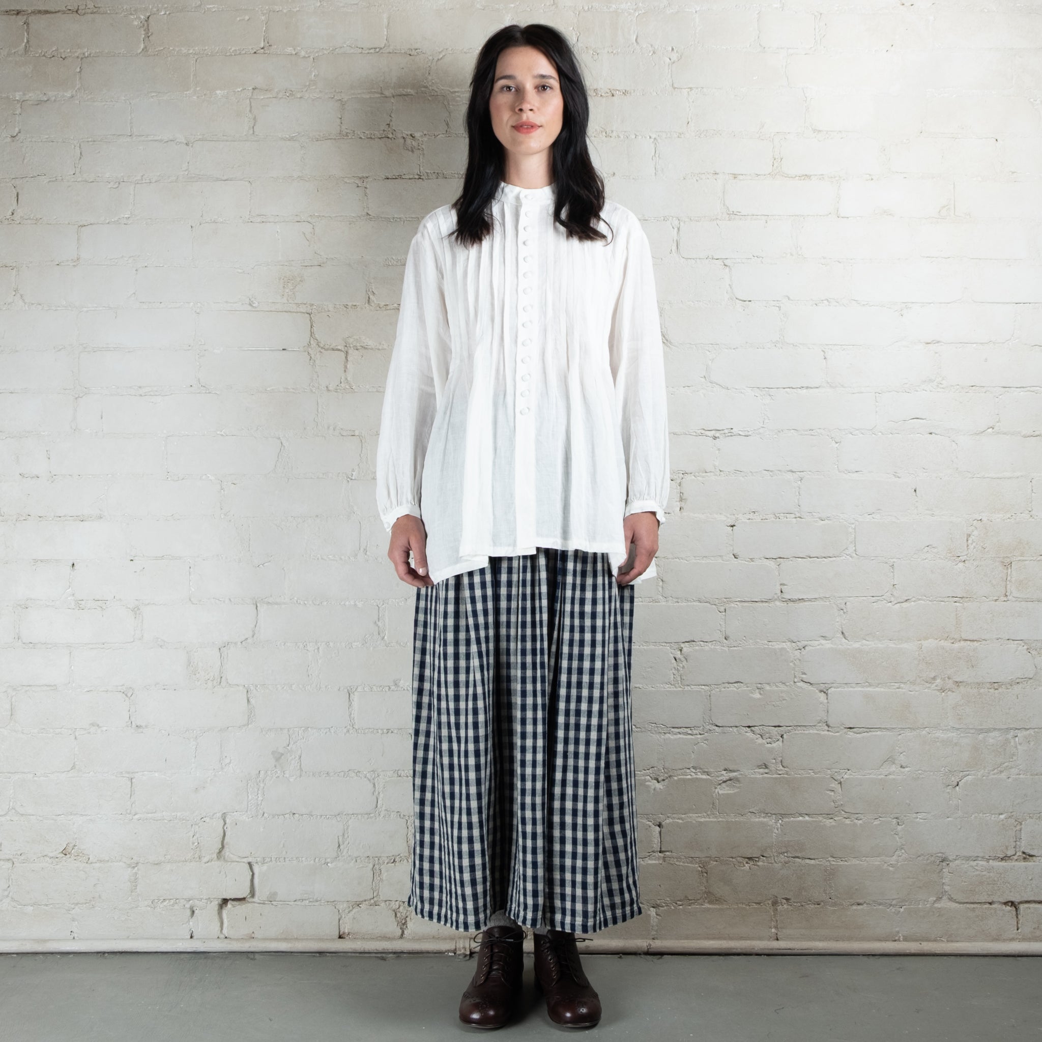 Ichi Antiquités Linen Cotton Gingham Check Skirt