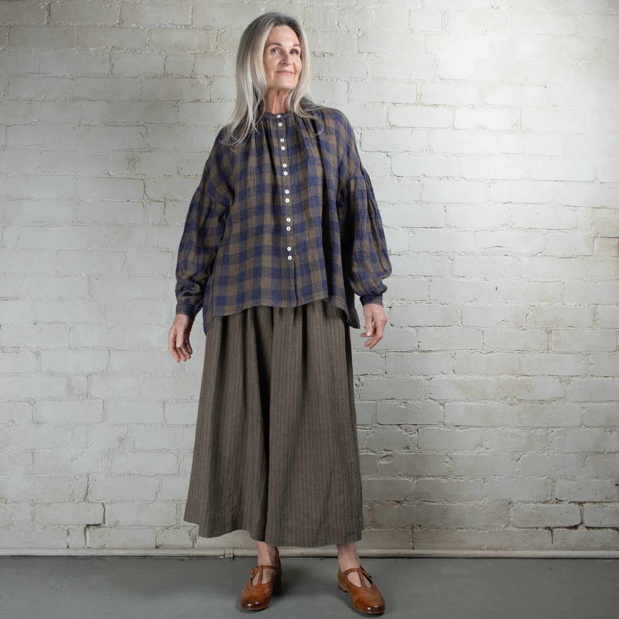 Violetta Siena Wide Leg Ticking Stripe Linen Pant