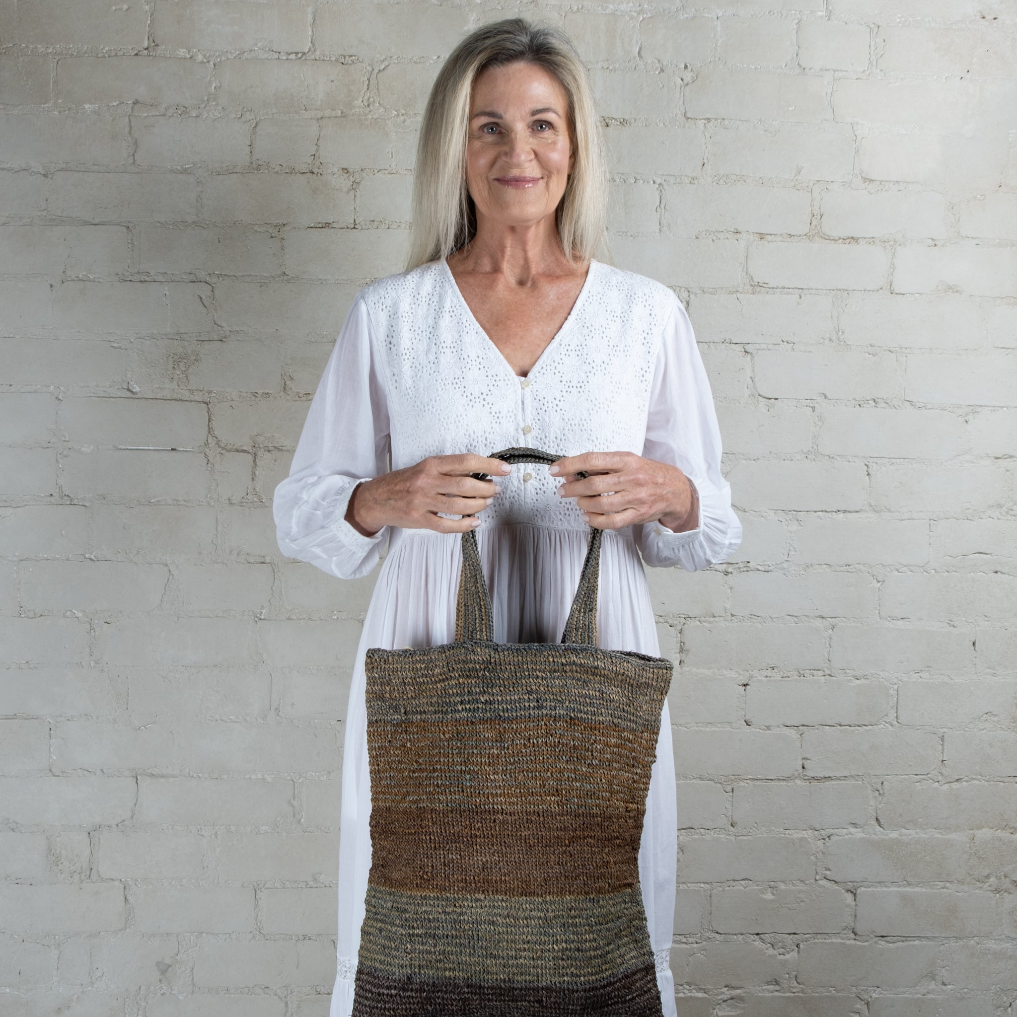 Sophie Digard Large Hand Crochet Stripe Raffia Bag