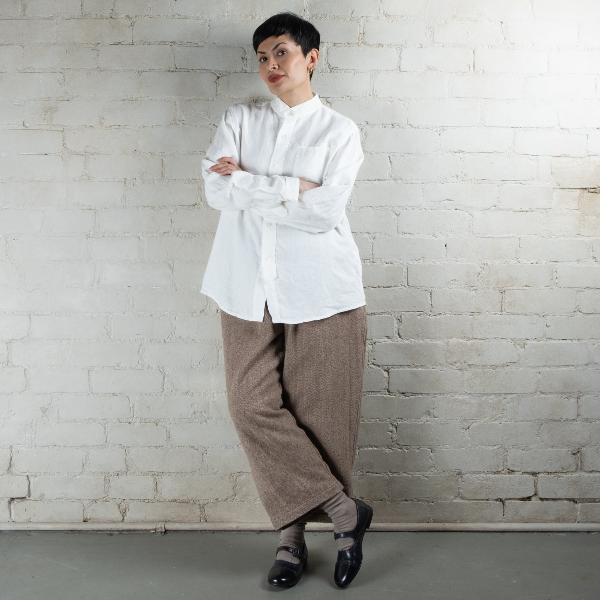 Ichi Antiquités Mocha Beige Herringbone Wool Pants