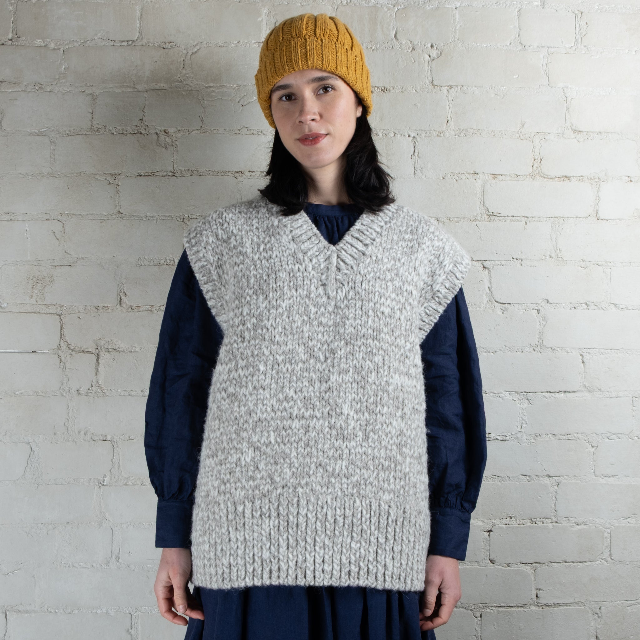 Ichi Antiquités Oversized Hand Knitted Wool & Alpaca V-Neck Vest