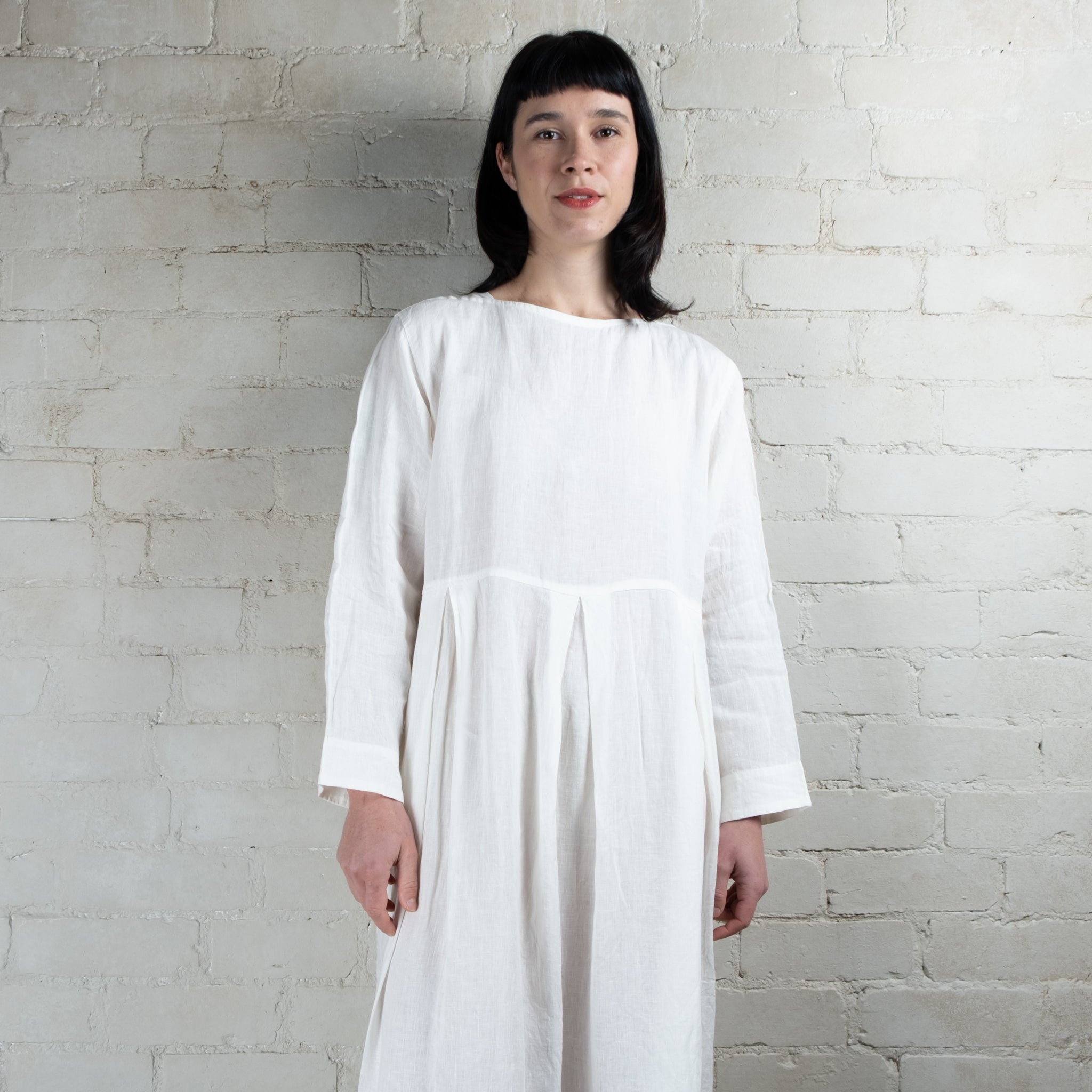 Ichi Antiquités White Linen Tuck Dress