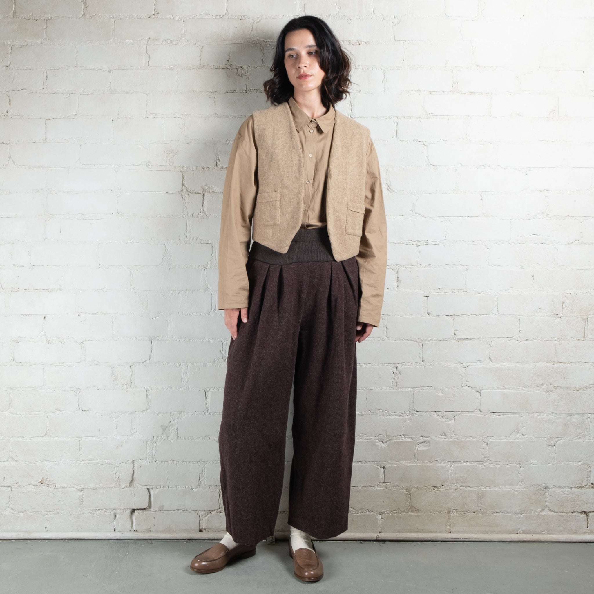 Elsa Esturgie Japon Woollen Brown Pull-on Pants