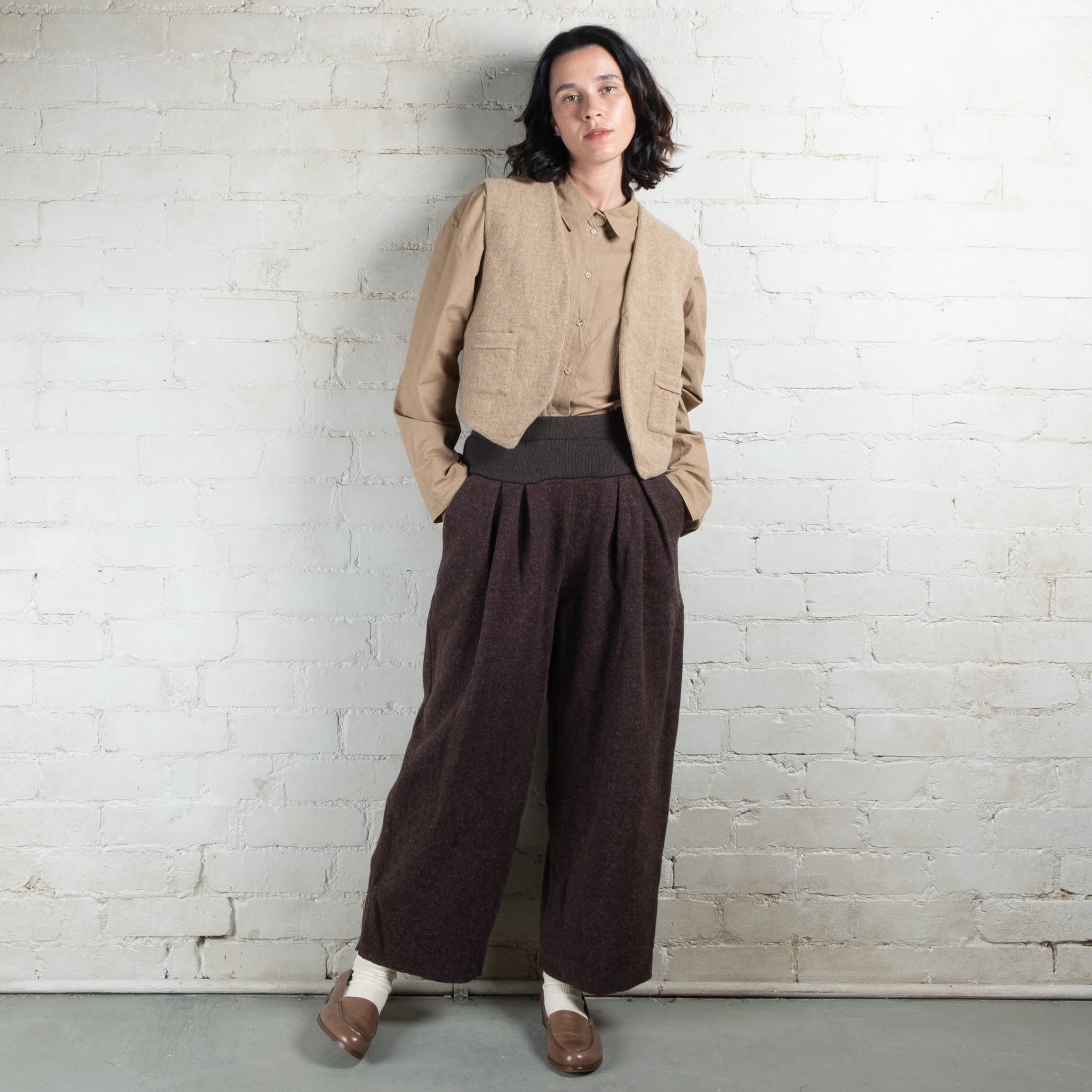 Elsa Esturgie Japon Woollen Brown Pull-on Pants