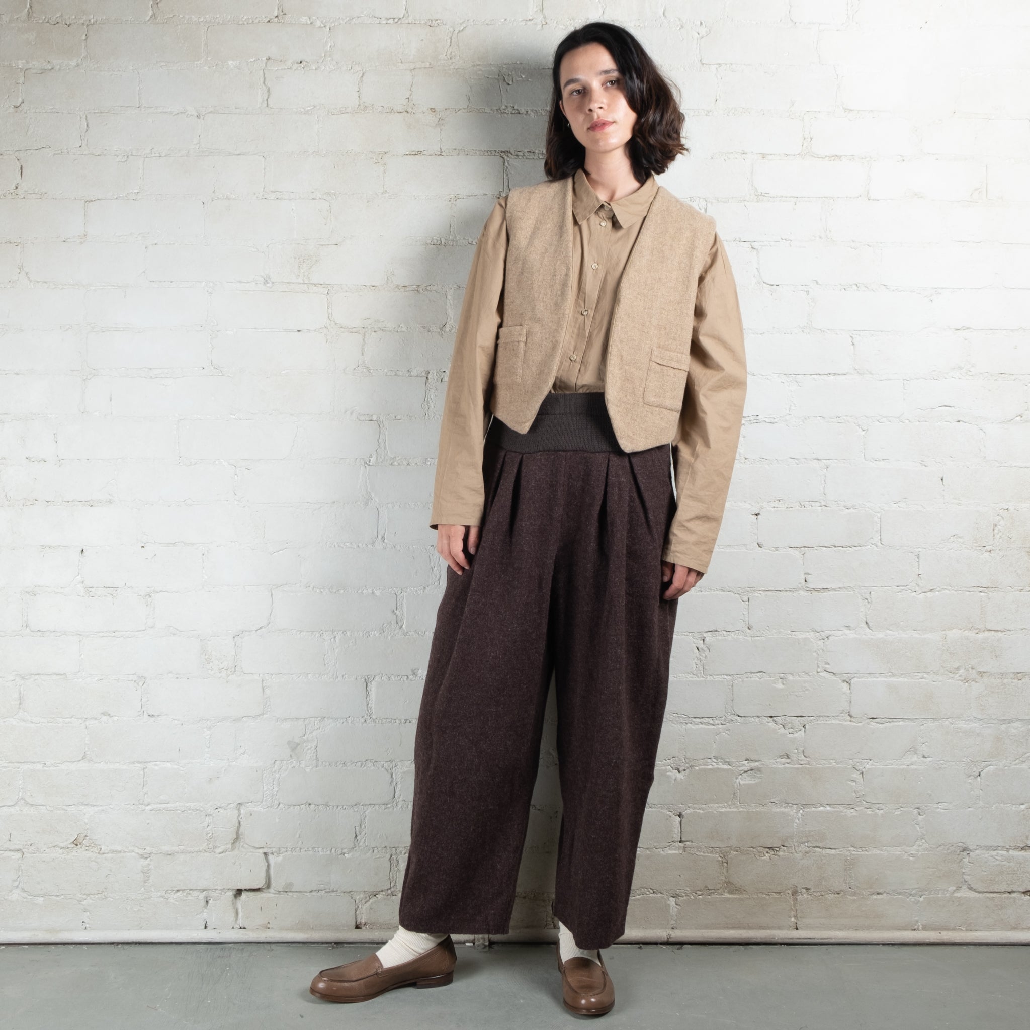 Elsa Esturgie Japon Woollen Brown Pull-on Pants