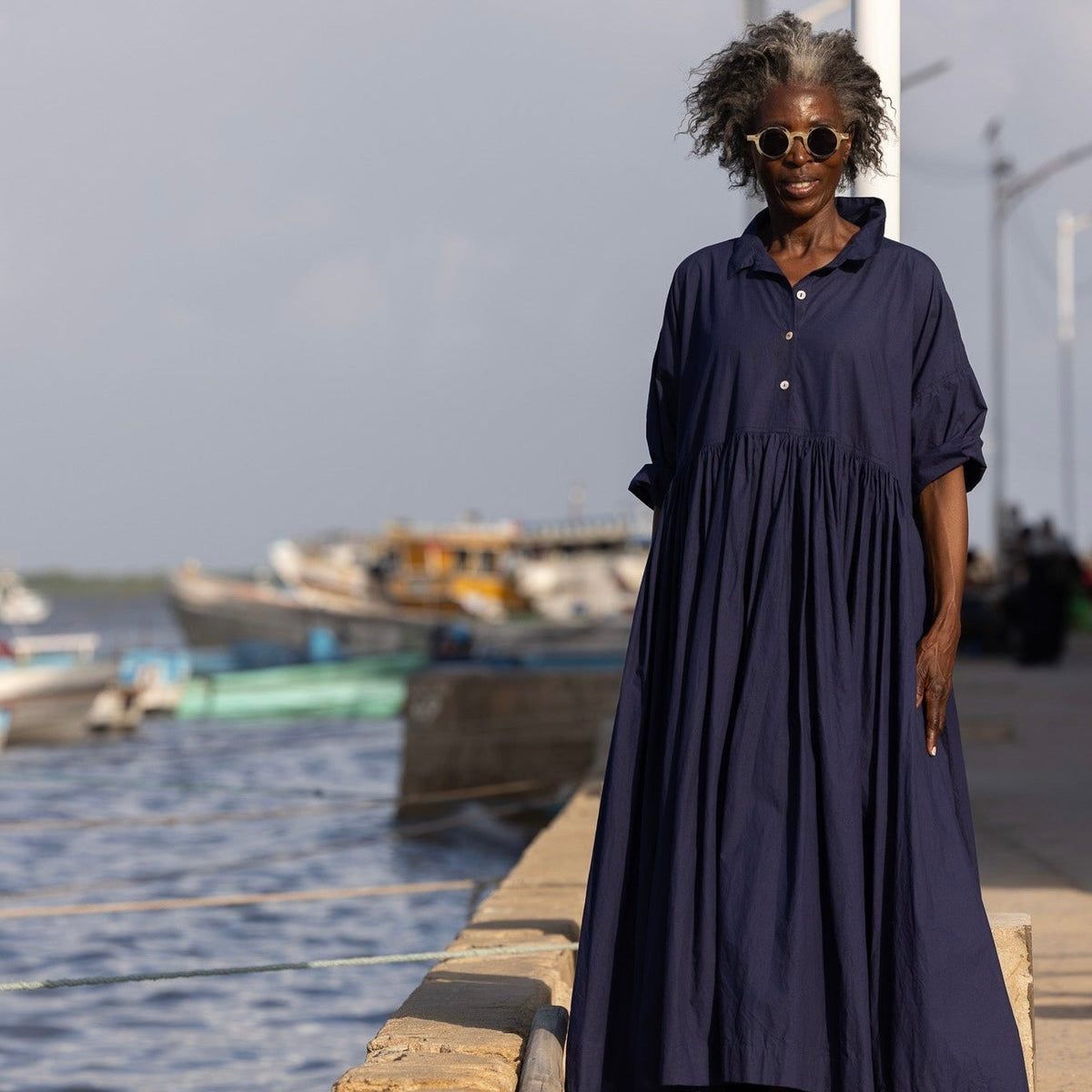 Meg by Design Edith Indigo Long Cotton Poplin Dress