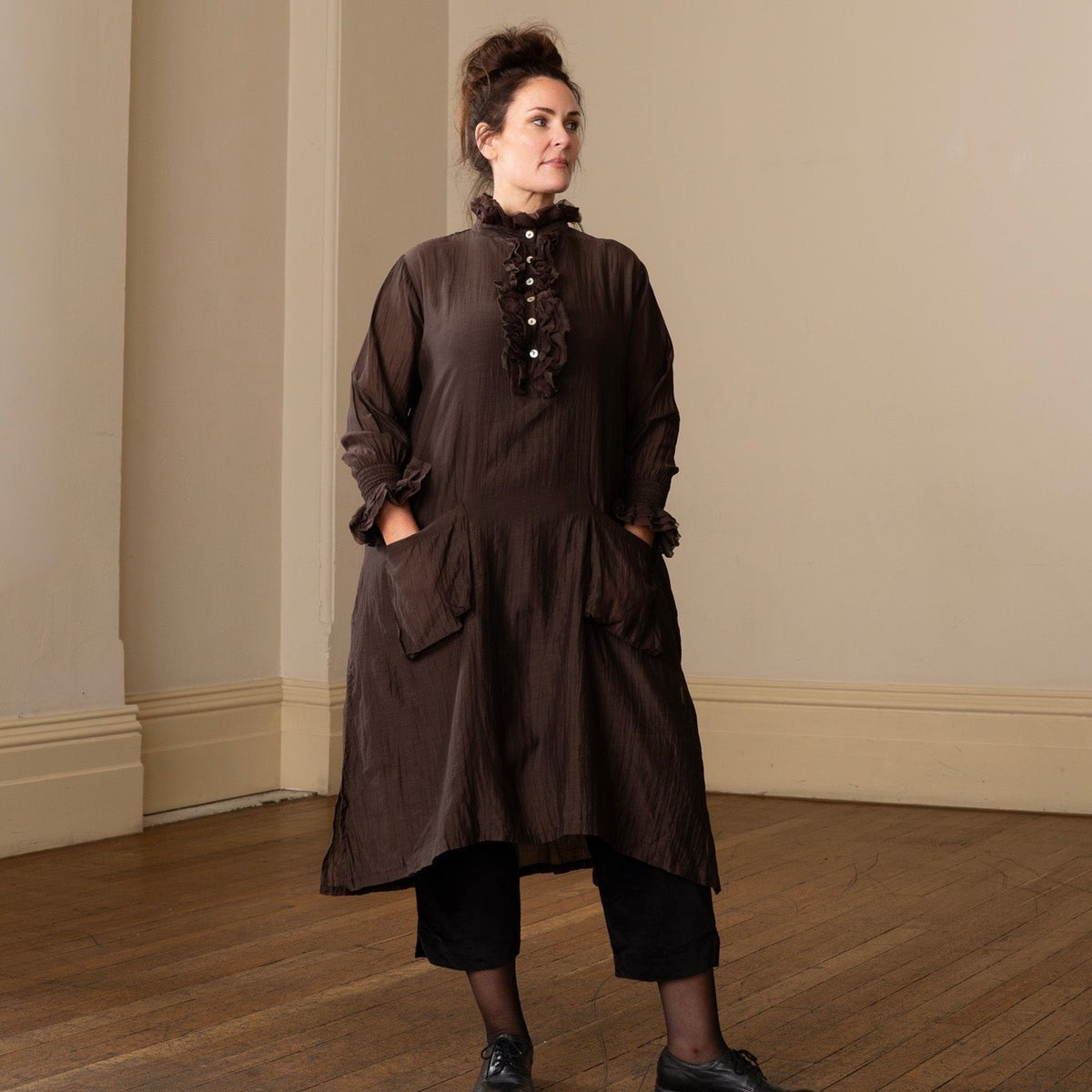 Meg By Design Odile Silk Cotton Frill Neck Tunic