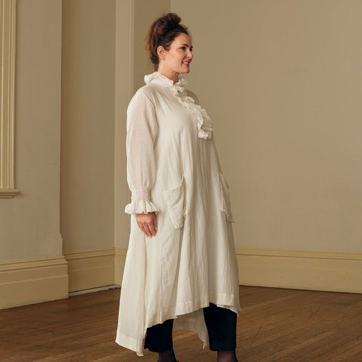 Meg By Design Odile Silk Cotton Frill Neck Tunic