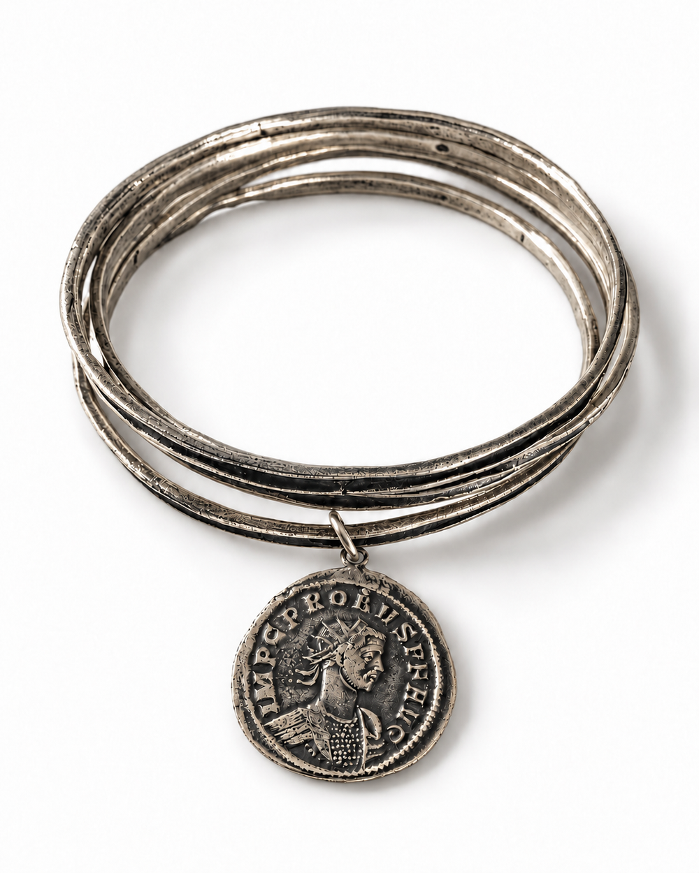 Concordia Oxidised Sterling Silver Coin Bangle Set