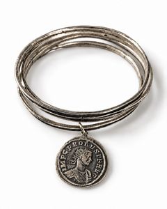 Concordia Oxidised Sterling Silver Coin Bangle Set