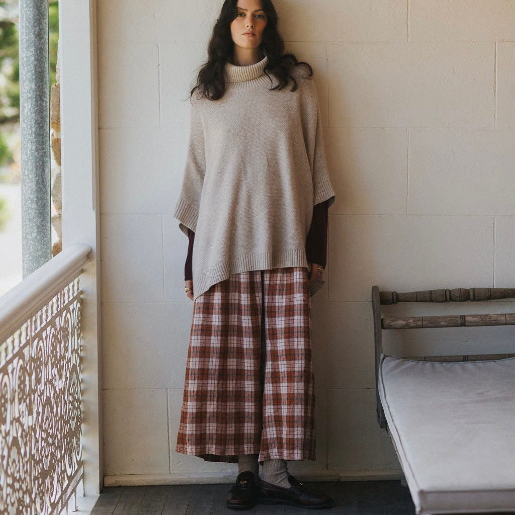 Montaigne French Linen Culottes in Clay Check