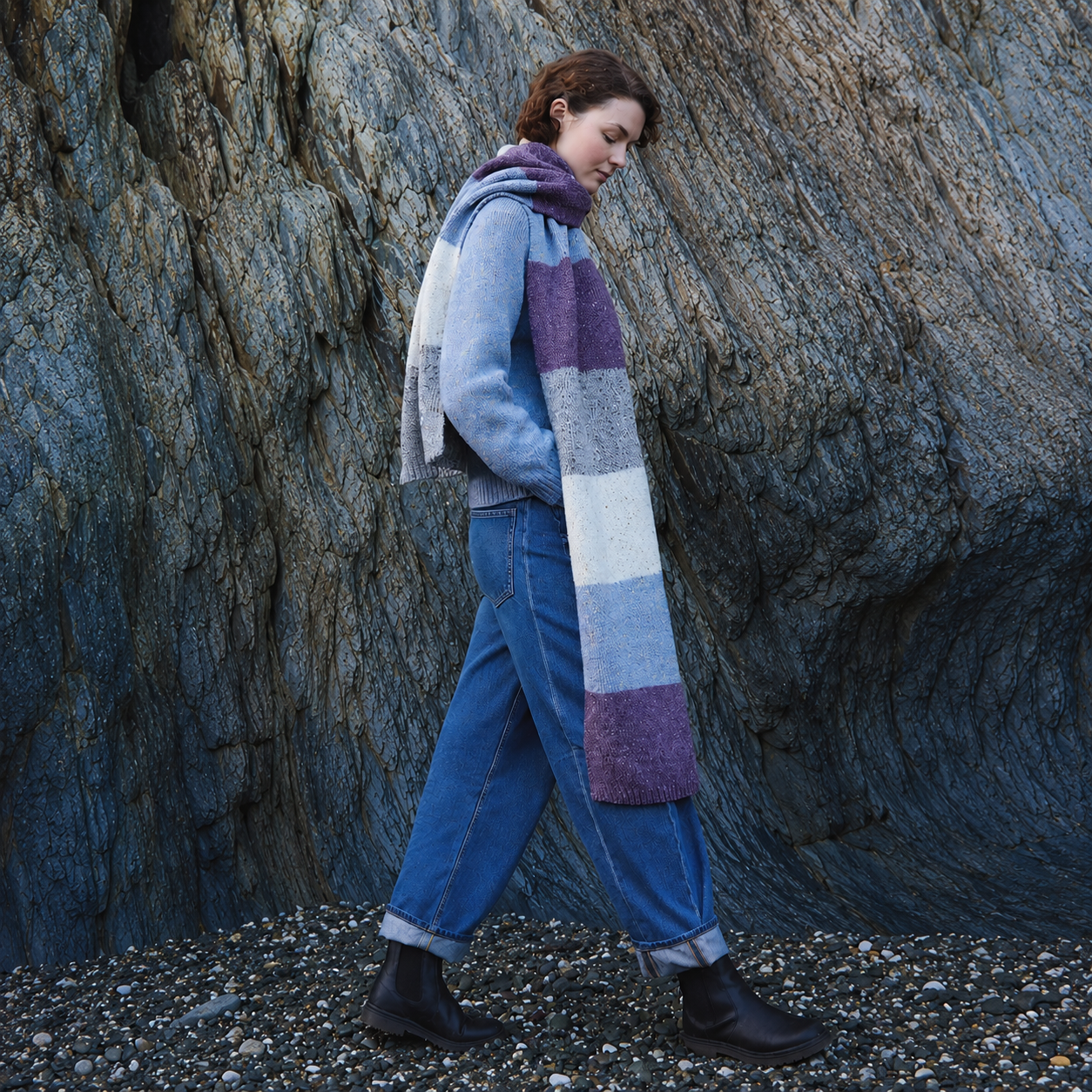 Fisherman Out of Ireland Donegal Knit Colour Blocked Scarf