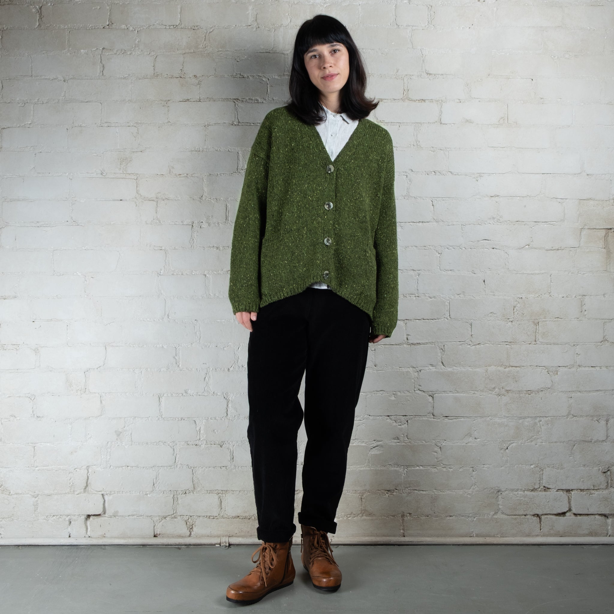 Fisherman Out of Ireland Shamrock Slouchy V Neck Donegal Cardigan