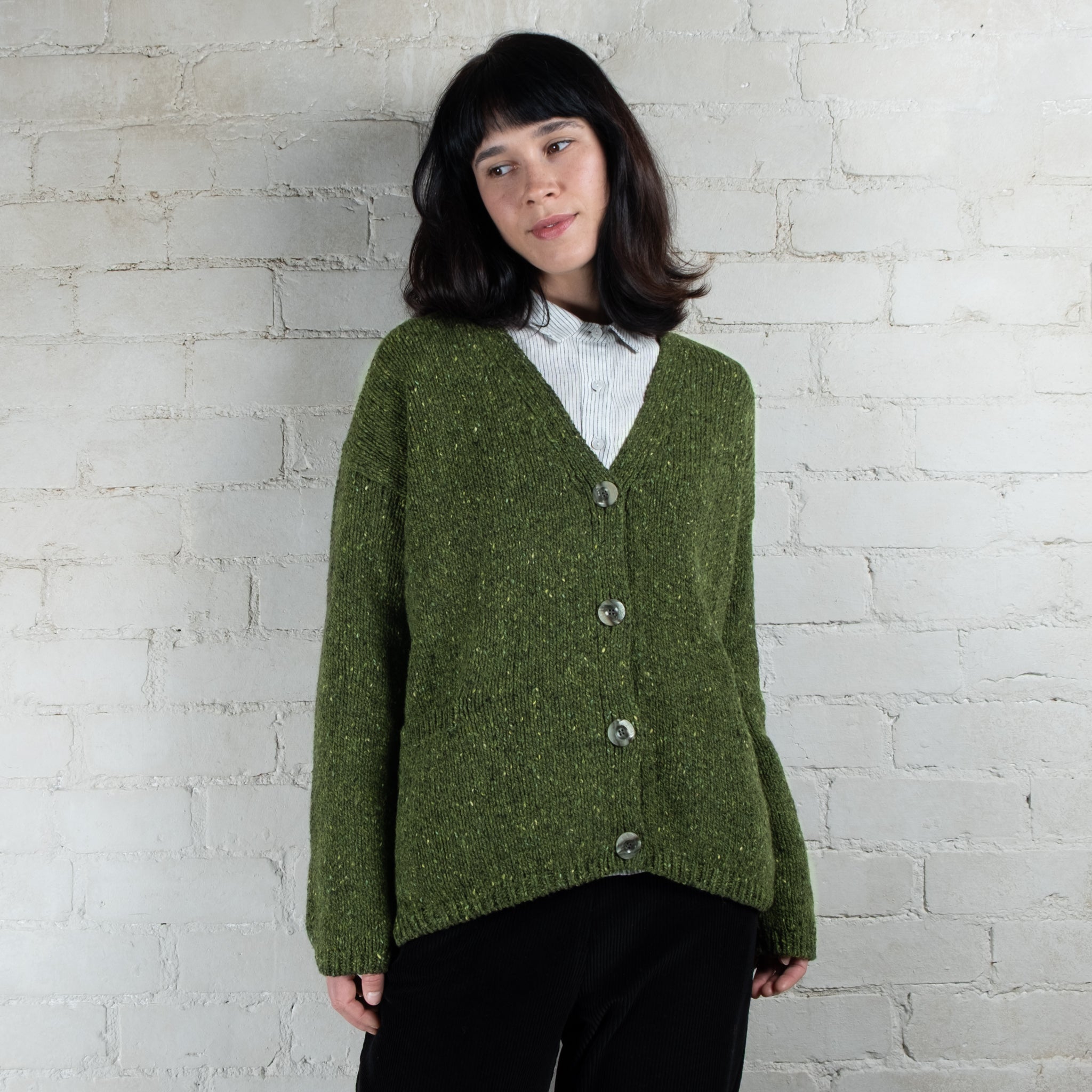 Fisherman Out of Ireland Shamrock Slouchy V Neck Donegal Cardigan