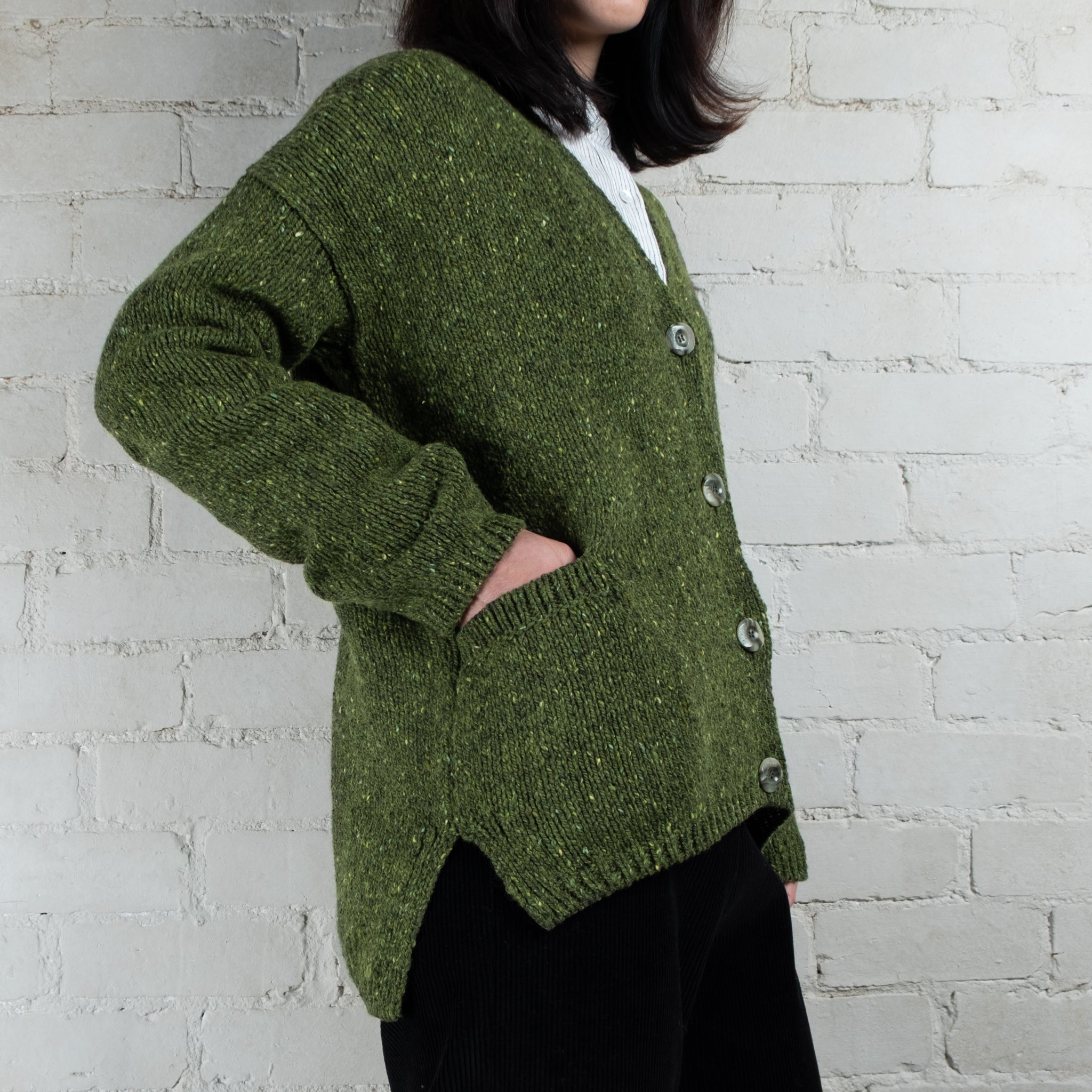 Fisherman Out of Ireland Shamrock Slouchy V Neck Donegal Cardigan