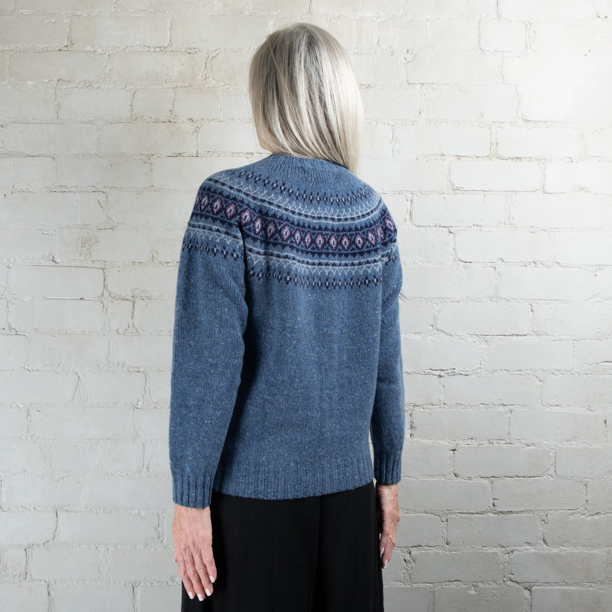 Harley of Scotland Ossian Blue Fairisle Yoke HB Wool Cardigan