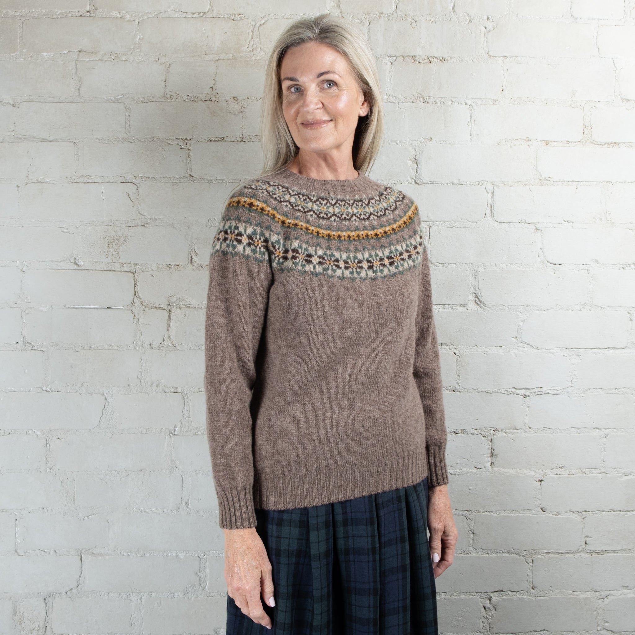 Harley of Scotland Tundra Fairisle Yoke Crew Wool Sweater