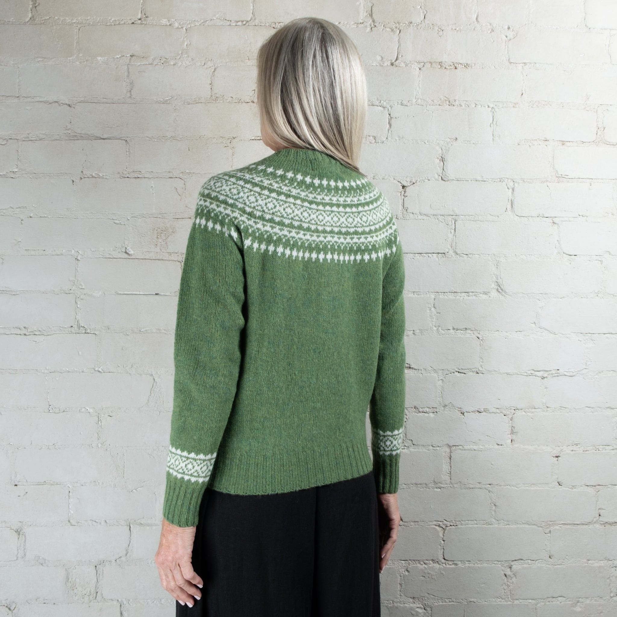 Harley of Scotland Two Tone Baize/Snow Fairisle Wool Cardigan