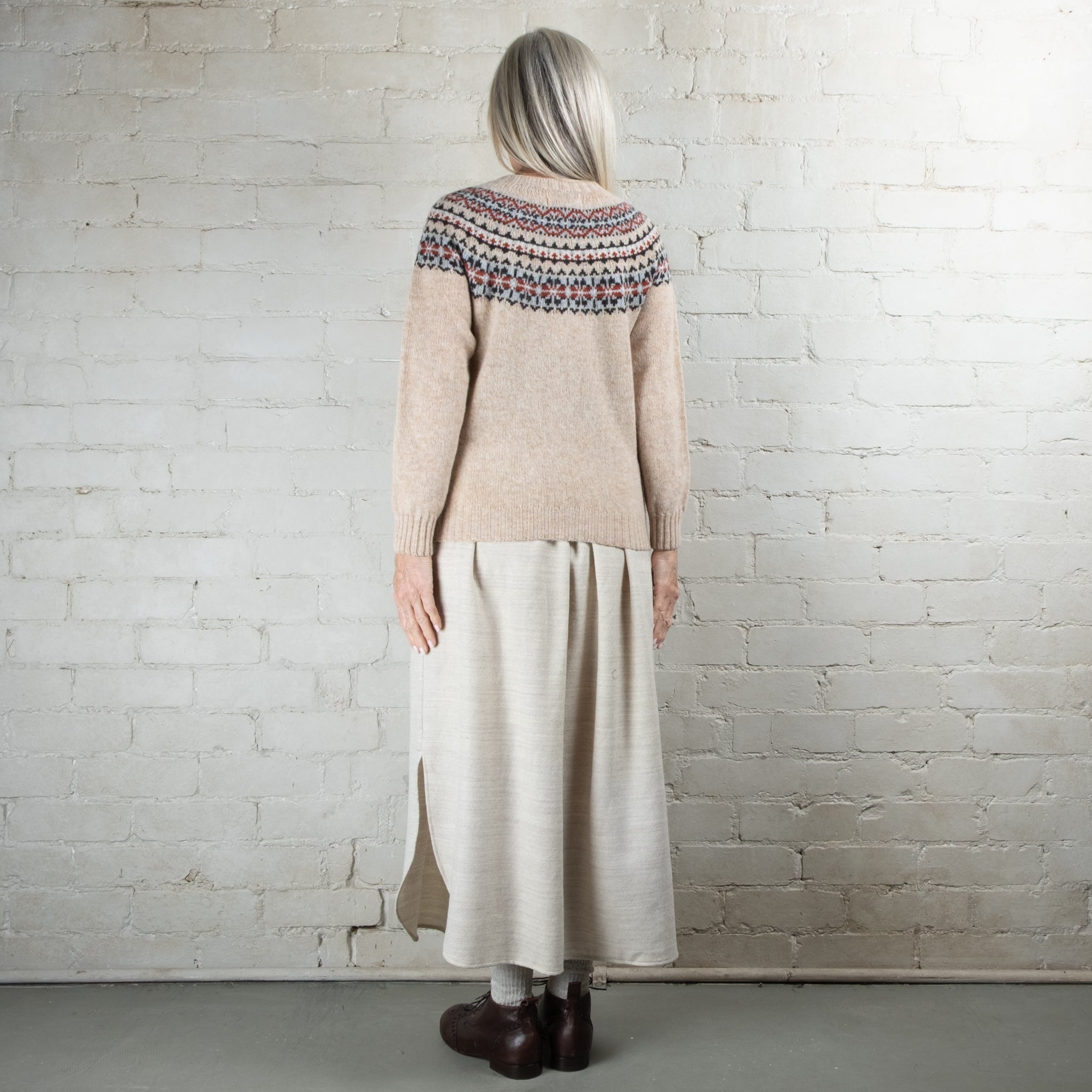 Harley of Scotland Calico Fairisle Yoke Crew Wool Sweater