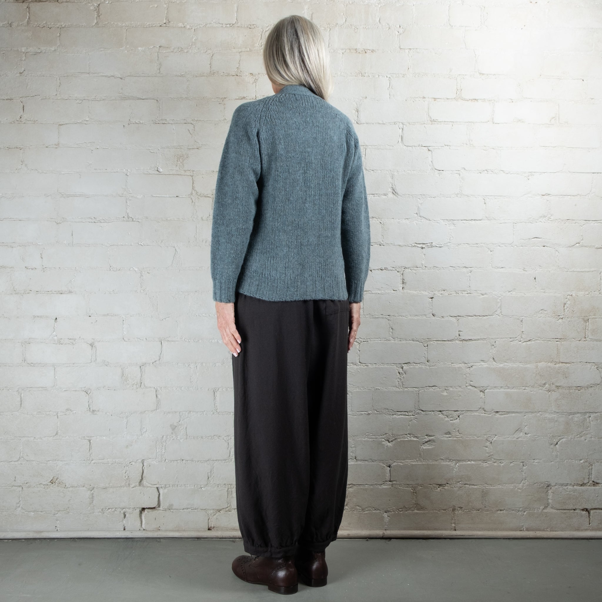 Harley of Scotland Verdigris Chunky Knit Wool Cardigan With Pockets