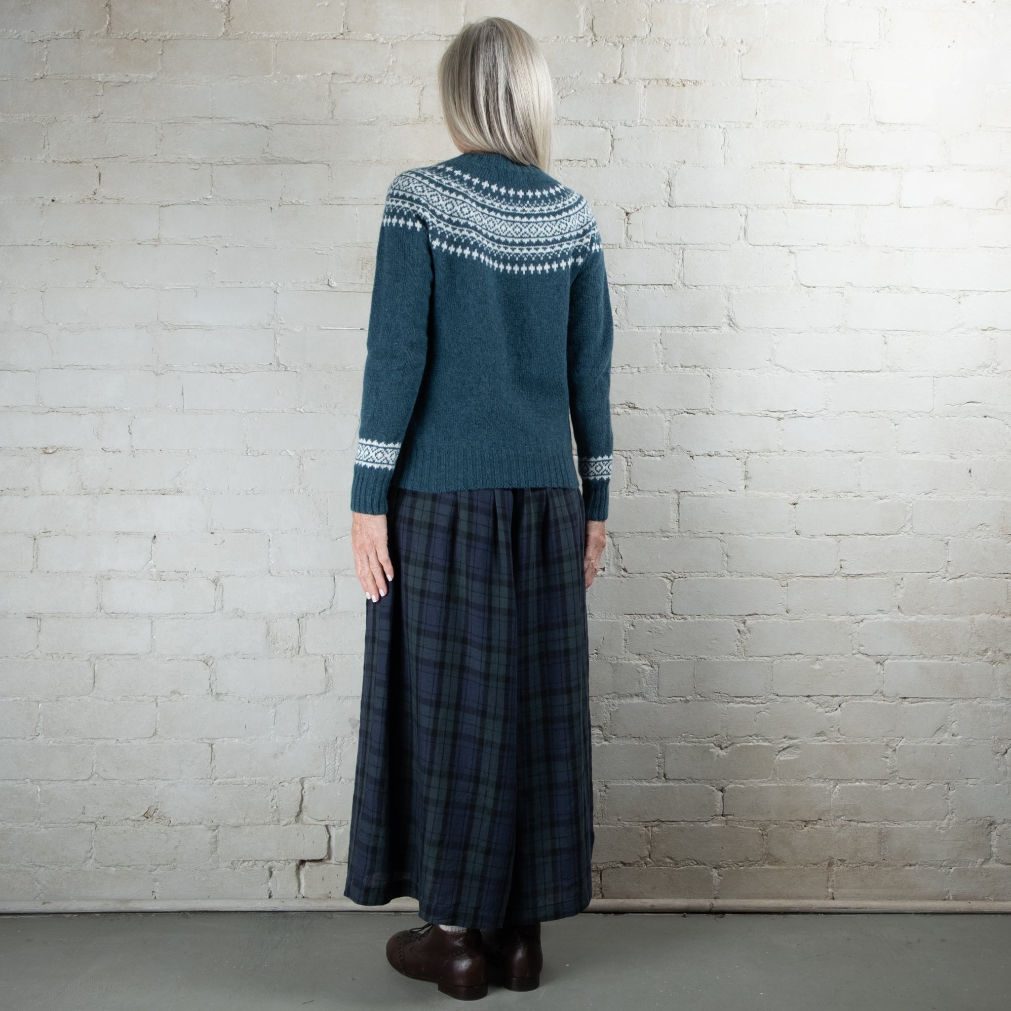 Harley of Scotland Two Tone Tempest/White Fairisle Yoke Crew Wool Sweater