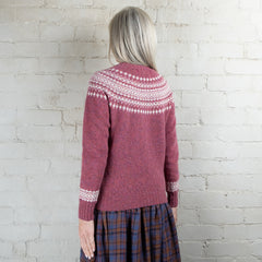 Harley of Scotland Two Tone Zinnia/White Fairisle Yoke Crew Wool Sweater