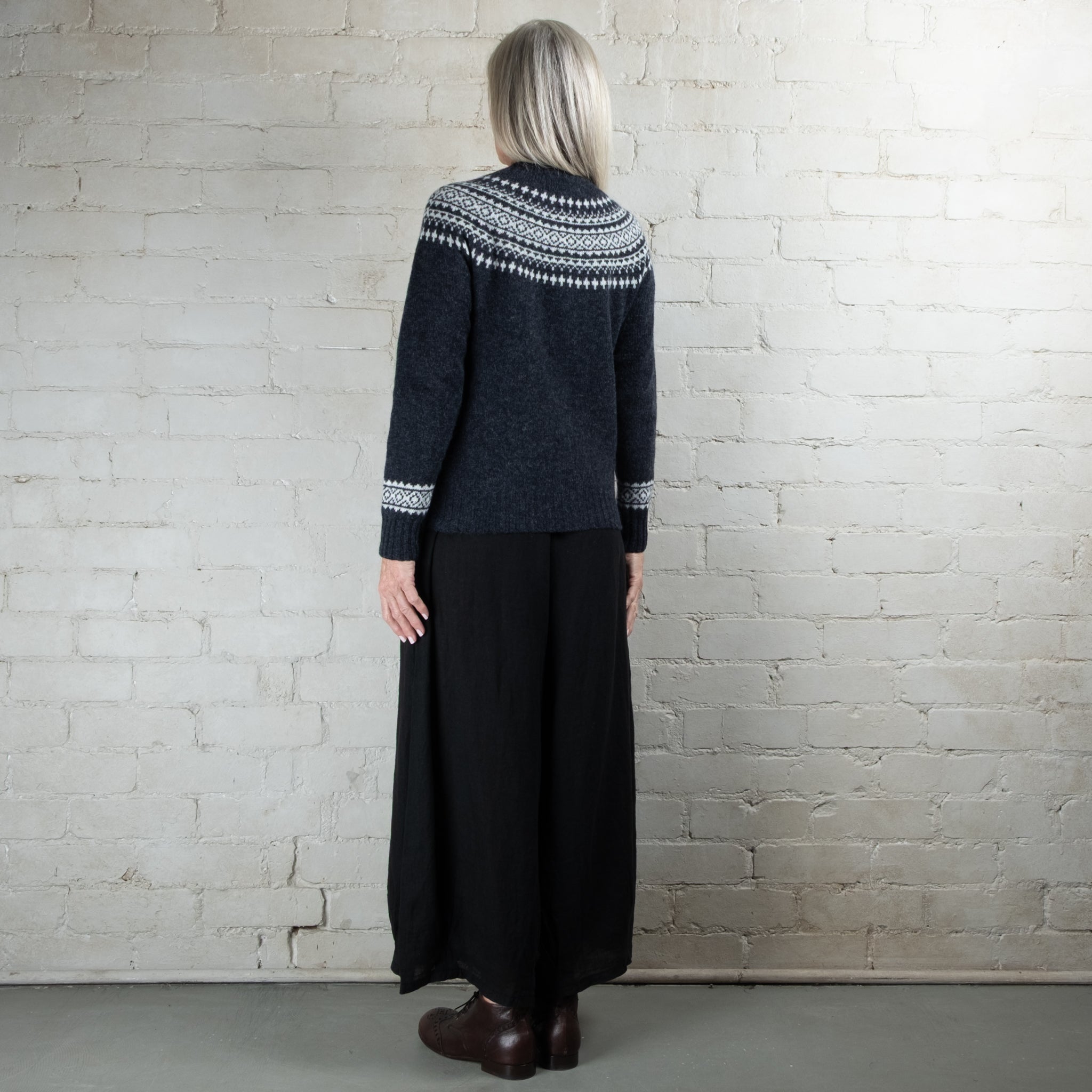 Harley of Scotland Two Colour Fairisle Yoke HB Wool Cardigan