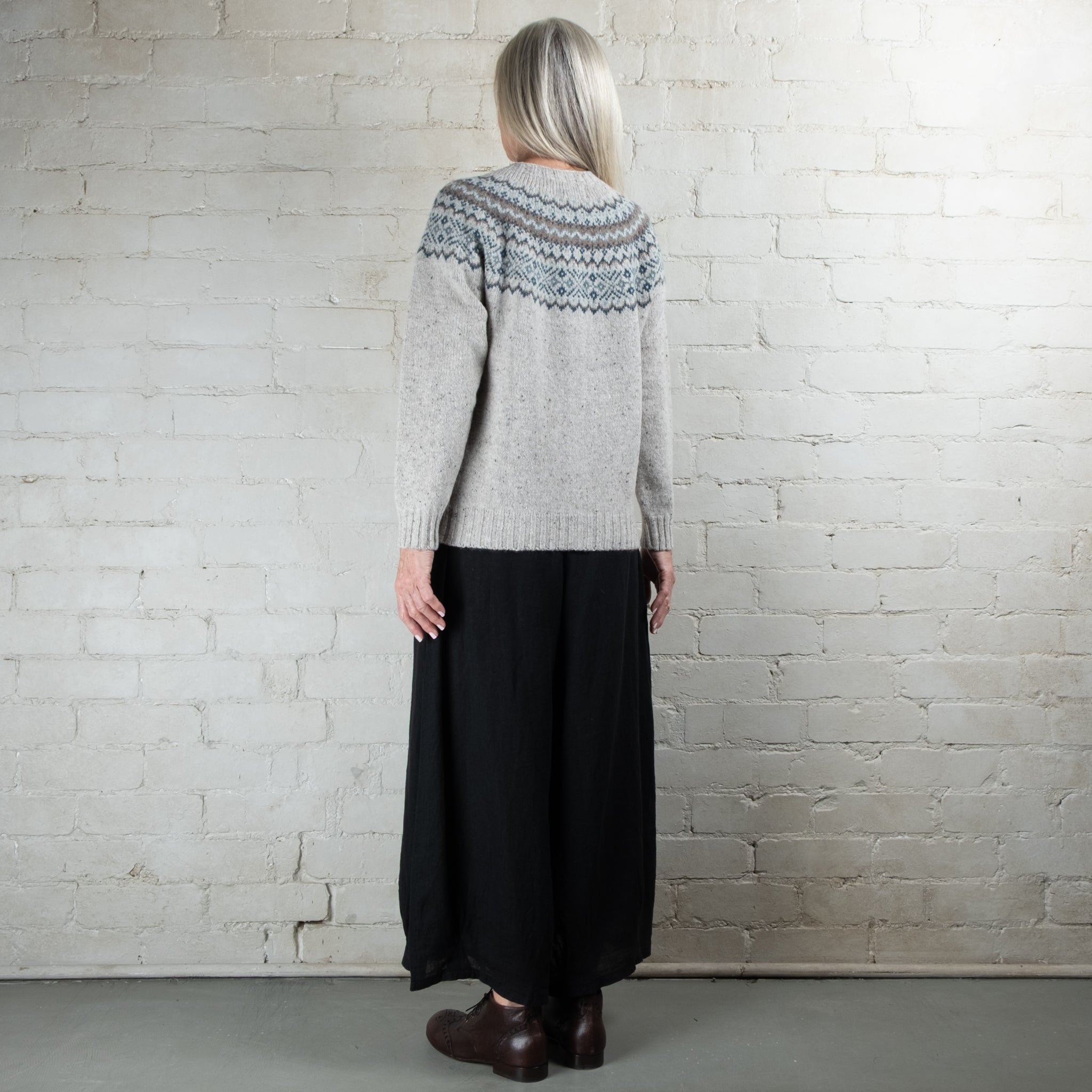 Harley of Scotland Fairisle Mull Grey Yoke HB Wool Cardigan