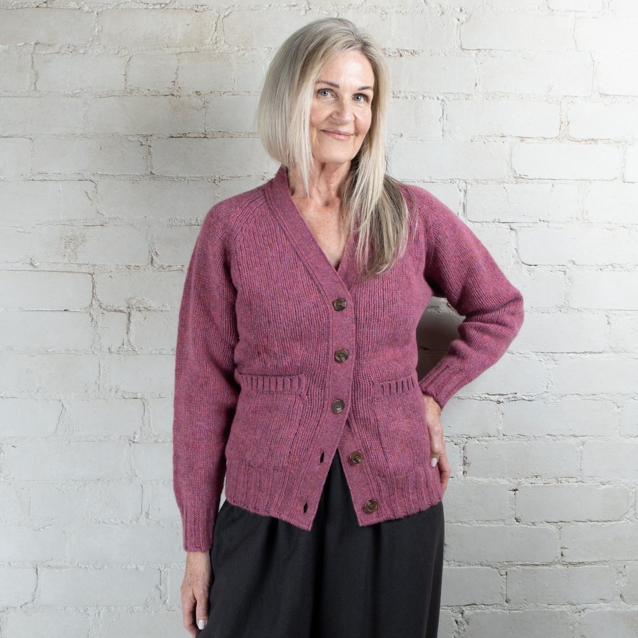 Harley of Scotland Zinnia Chunky Knit Wool Cardigan With Pockets