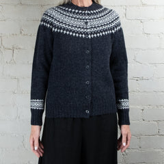Harley of Scotland Two Colour Fairisle Yoke HB Wool Cardigan