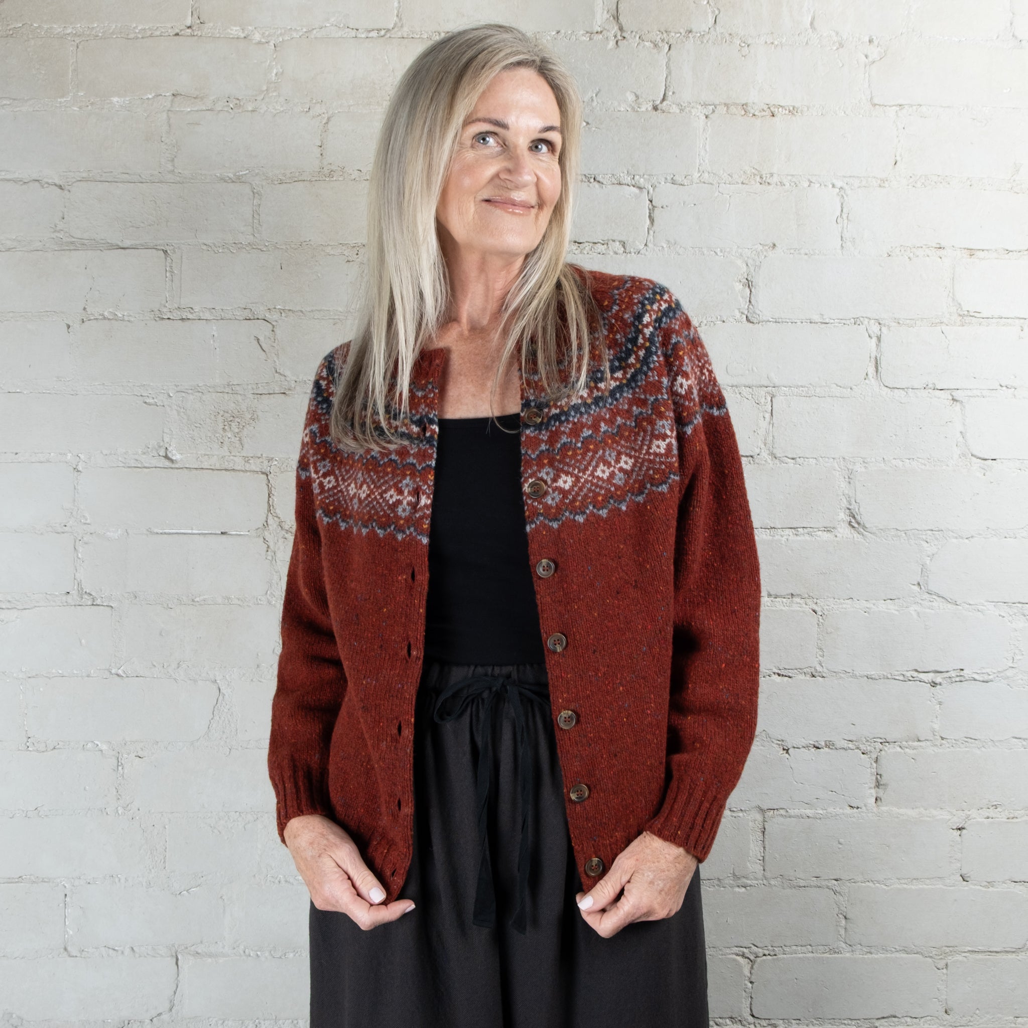 Harley of Scotland Fairisle Hoy Yoke HB Wool Cardigan