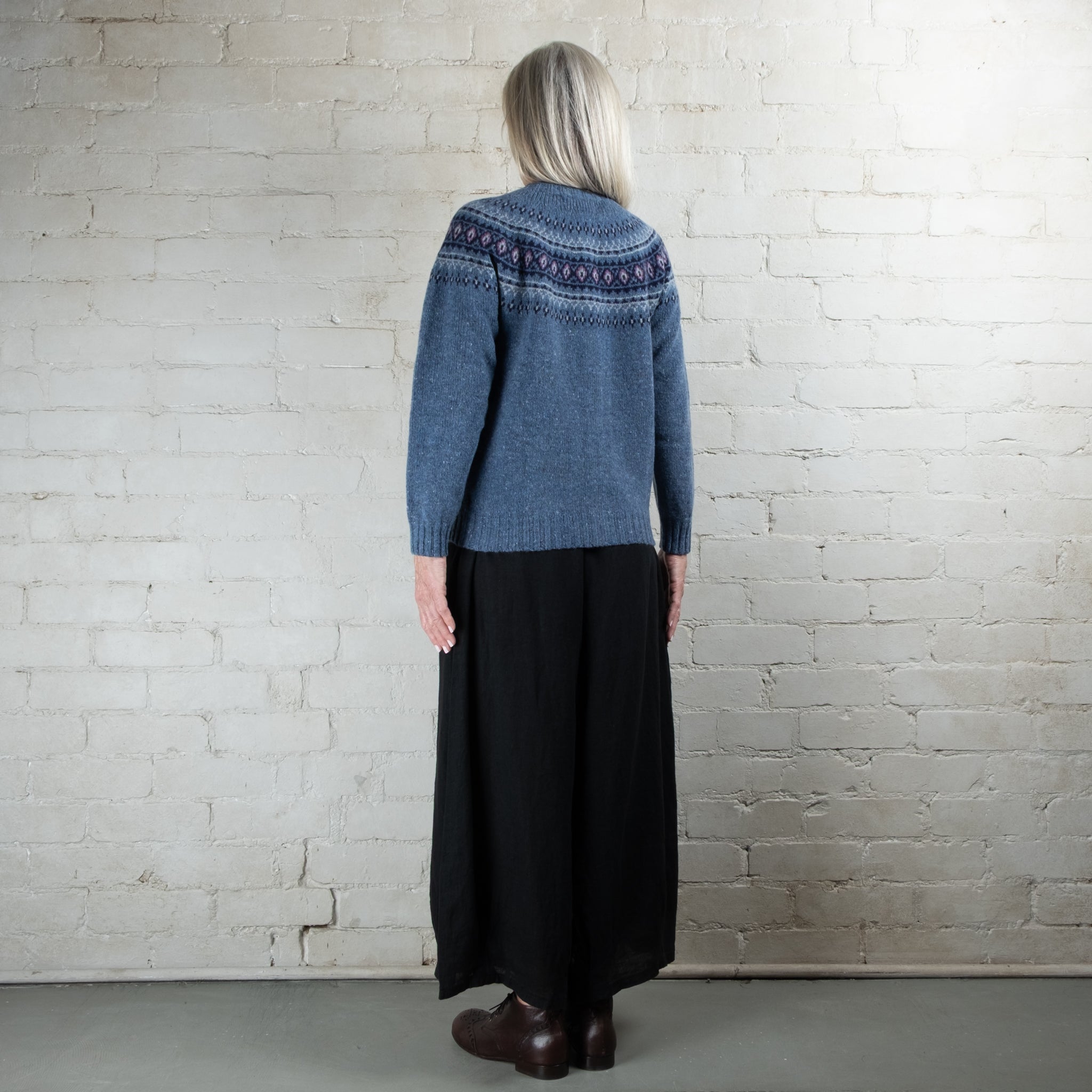 Harley of Scotland Ossian Blue Fairisle Yoke HB Wool Cardigan