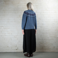 Harley of Scotland Ossian Blue Fairisle Yoke HB Wool Cardigan