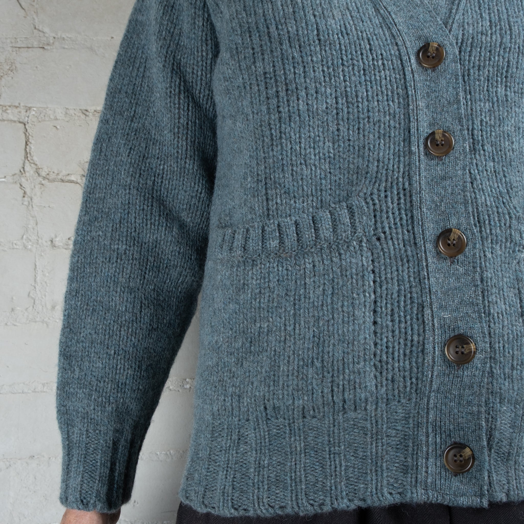 Harley of Scotland Verdigris Chunky Knit Wool Cardigan With Pockets