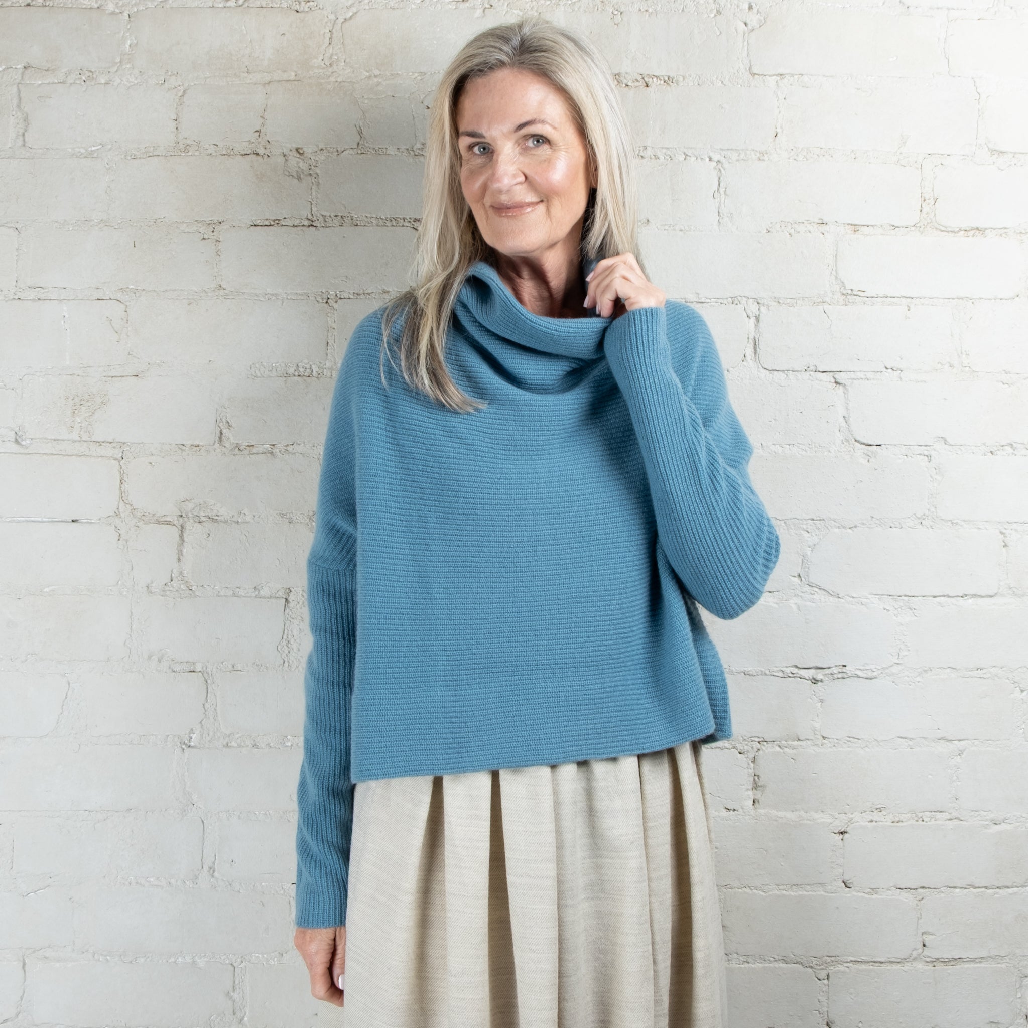 Cashmerism Cashmere Cowl Ribknit Crop Sweater